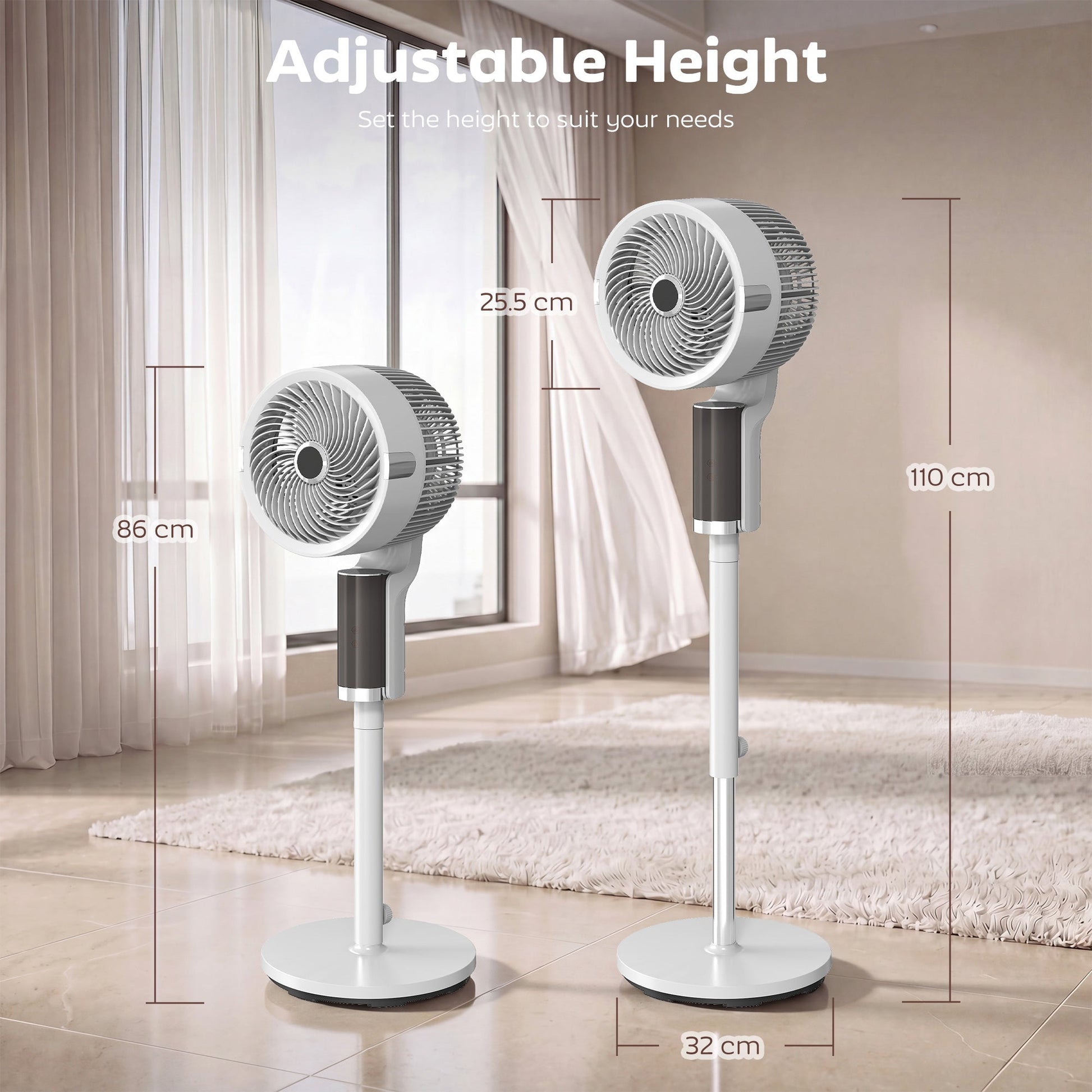 20 dB Silent Standing Fan for Bedroom, 44" Pedestal Fan with 55° Oscillating, 90° Vertical Tilt, 8 Speeds, LED Light, Remote Control, 12H Timer, Adjustable Height, White