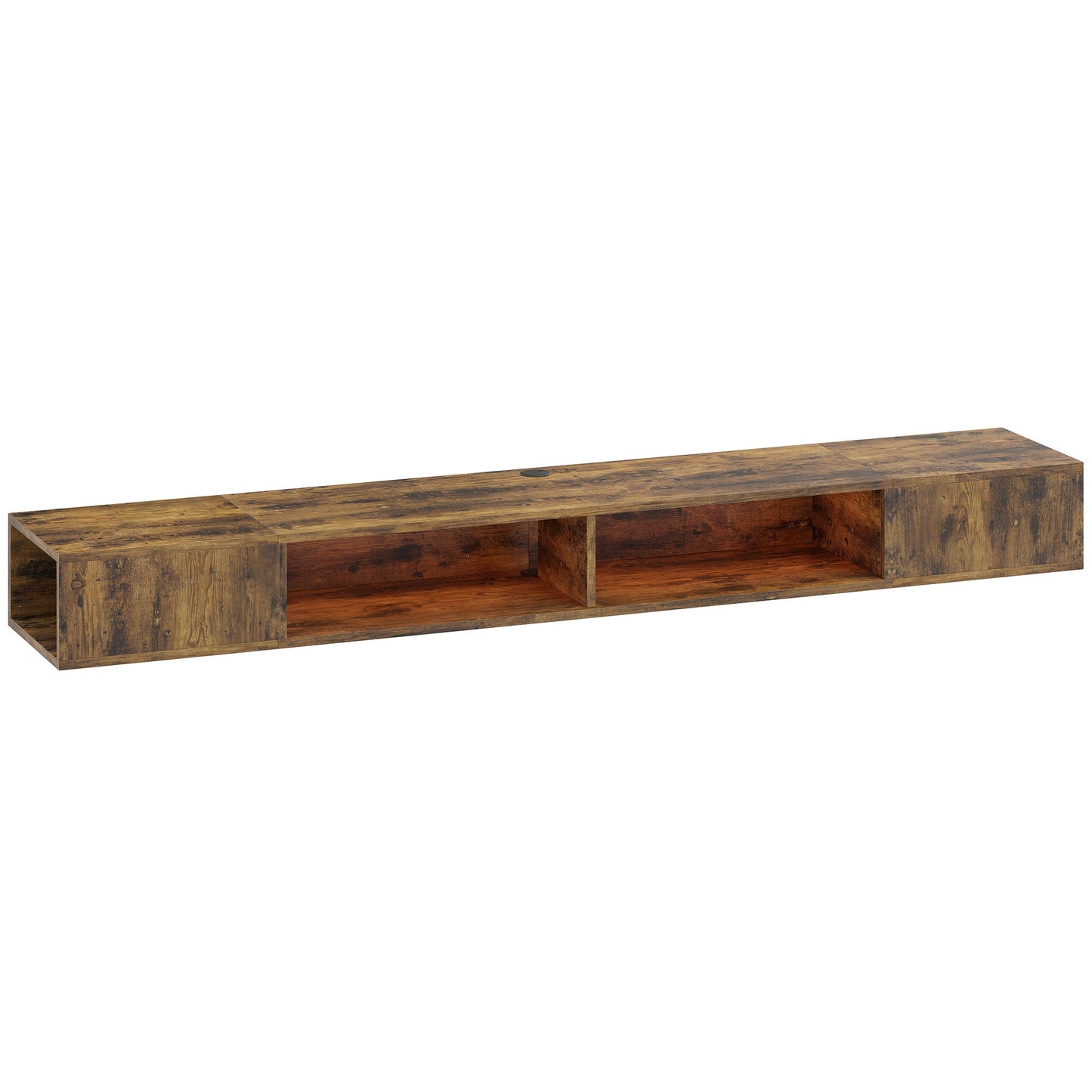 TV Stand for TVs up to 75 Inch, Industrial Entertainment Center with RGB LED Lights, USB Powered, Wall-Mounted Media Console Table with 4 Open Storage Shelves for Living Room, Rustic Brown