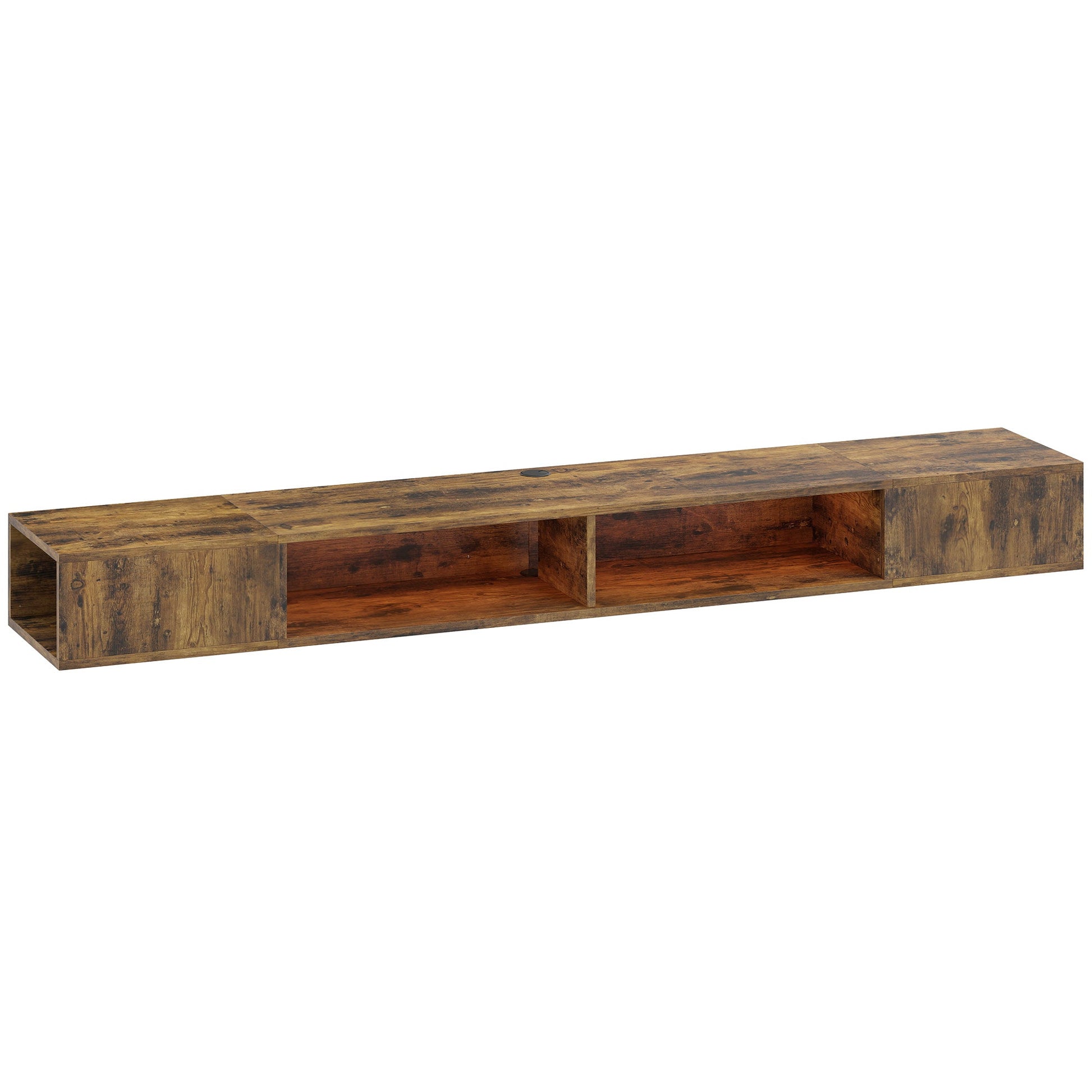 TV Stand for TVs up to 75 Inch, Industrial Entertainment Center with RGB LED Lights, USB Powered, Wall-Mounted Media Console Table with 4 Open Storage Shelves for Living Room, Rustic Brown