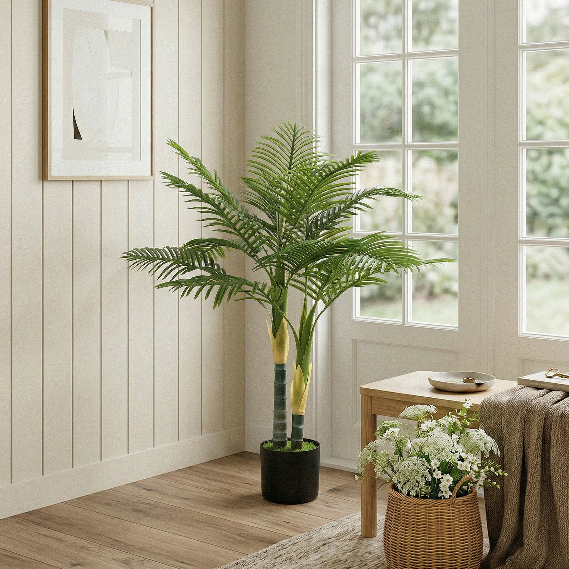 120cm Artificial Palm Tree with 14 PEVA Leaves, Decorative Artificial Plant with Pot and Moss Effect, Fake Plant for Home Office Decor, Green