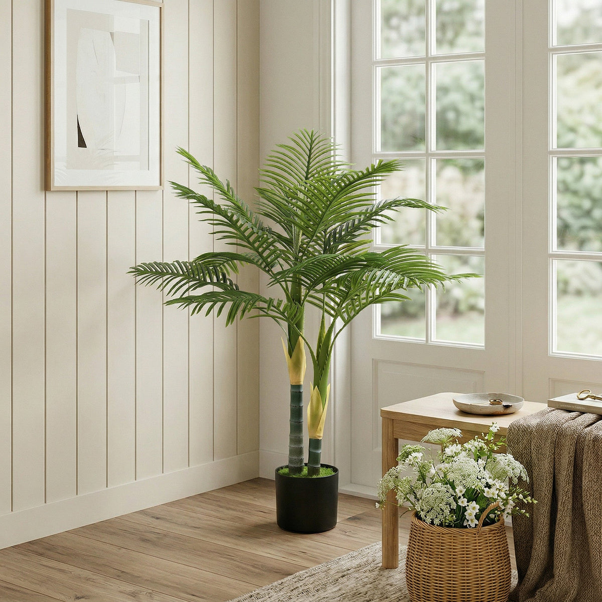 120cm Artificial Palm Tree with 14 PEVA Leaves, Decorative Artificial Plant with Pot and Moss Effect, Fake Plant for Home Office Decor, Green