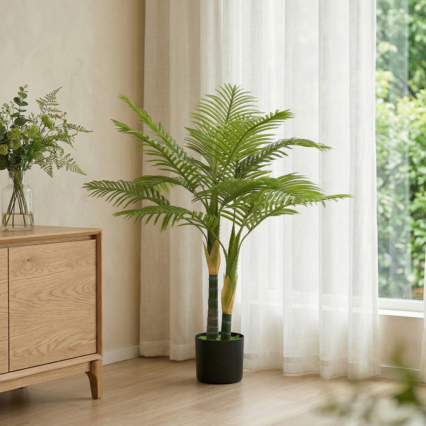 120cm Artificial Palm Tree with 14 PEVA Leaves, Decorative Artificial Plant with Pot and Moss Effect, Fake Plant for Home Office Decor, Green