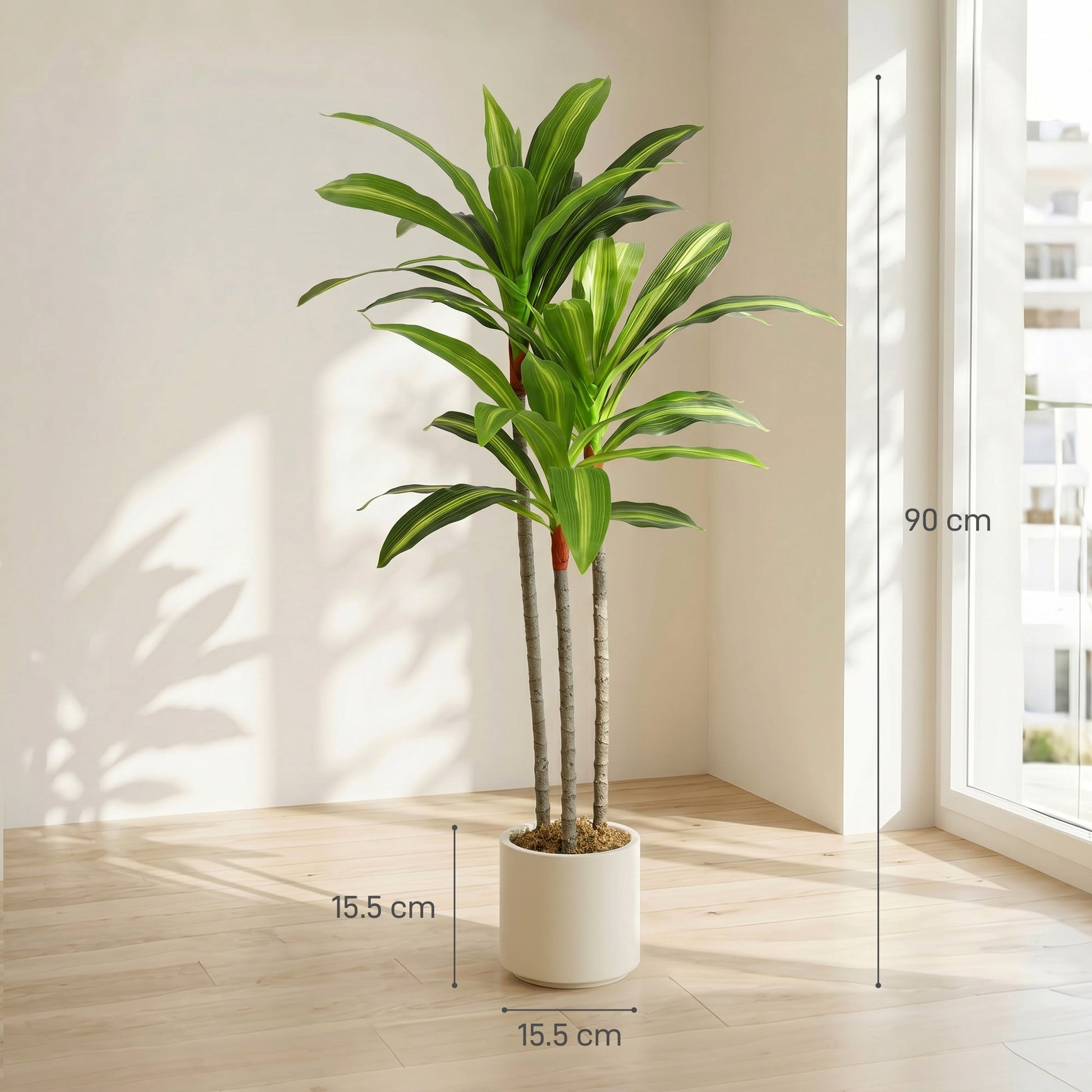 90cm Artificial Dracaena Tree, Decorative Artificial Plants with Bendable Trunks and White Planter for Living Room Bedroom Home Office Decor, Green