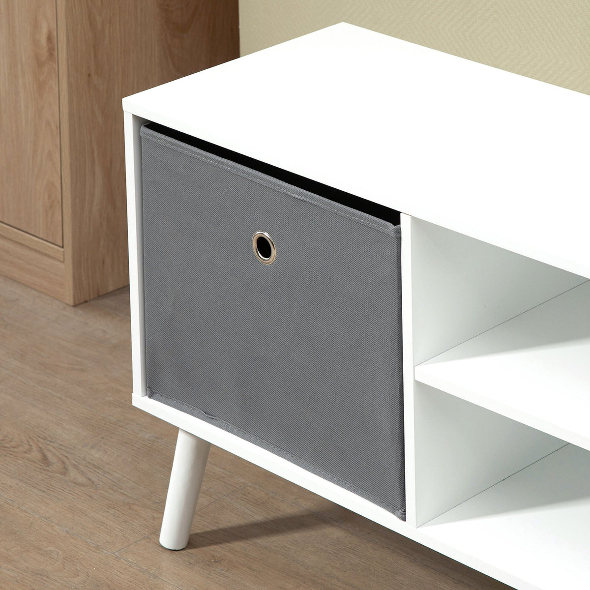 HOMCOM TV Cabinet Stand Unit for TVs up to 50" Flat Screen with Foldable Drawers and Shelves, Entertainment Centre for Living Room, Bedroom White and Grey