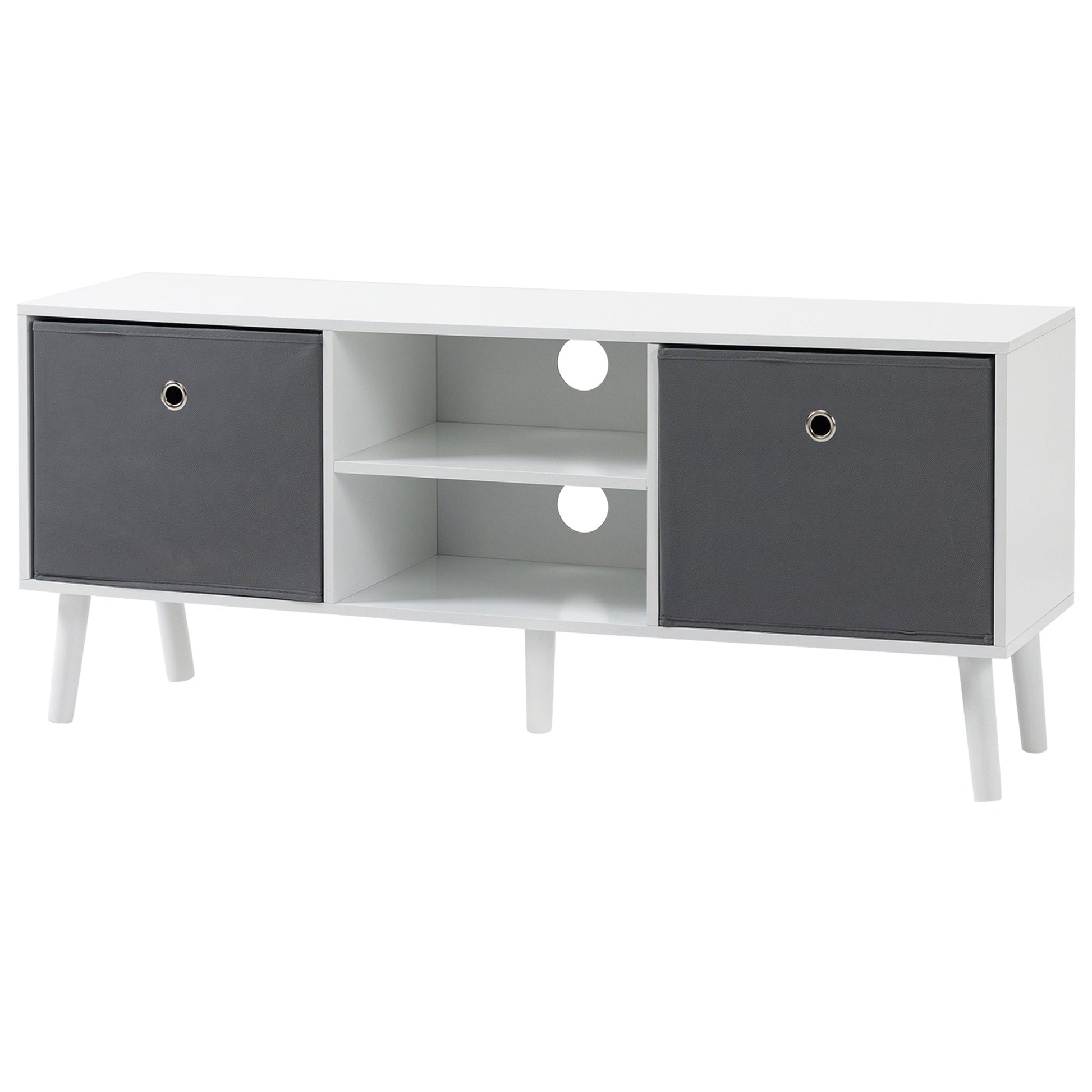 HOMCOM TV Cabinet Stand Unit for TVs up to 50" Flat Screen with Foldable Drawers and Shelves, Entertainment Centre for Living Room, Bedroom White and Grey