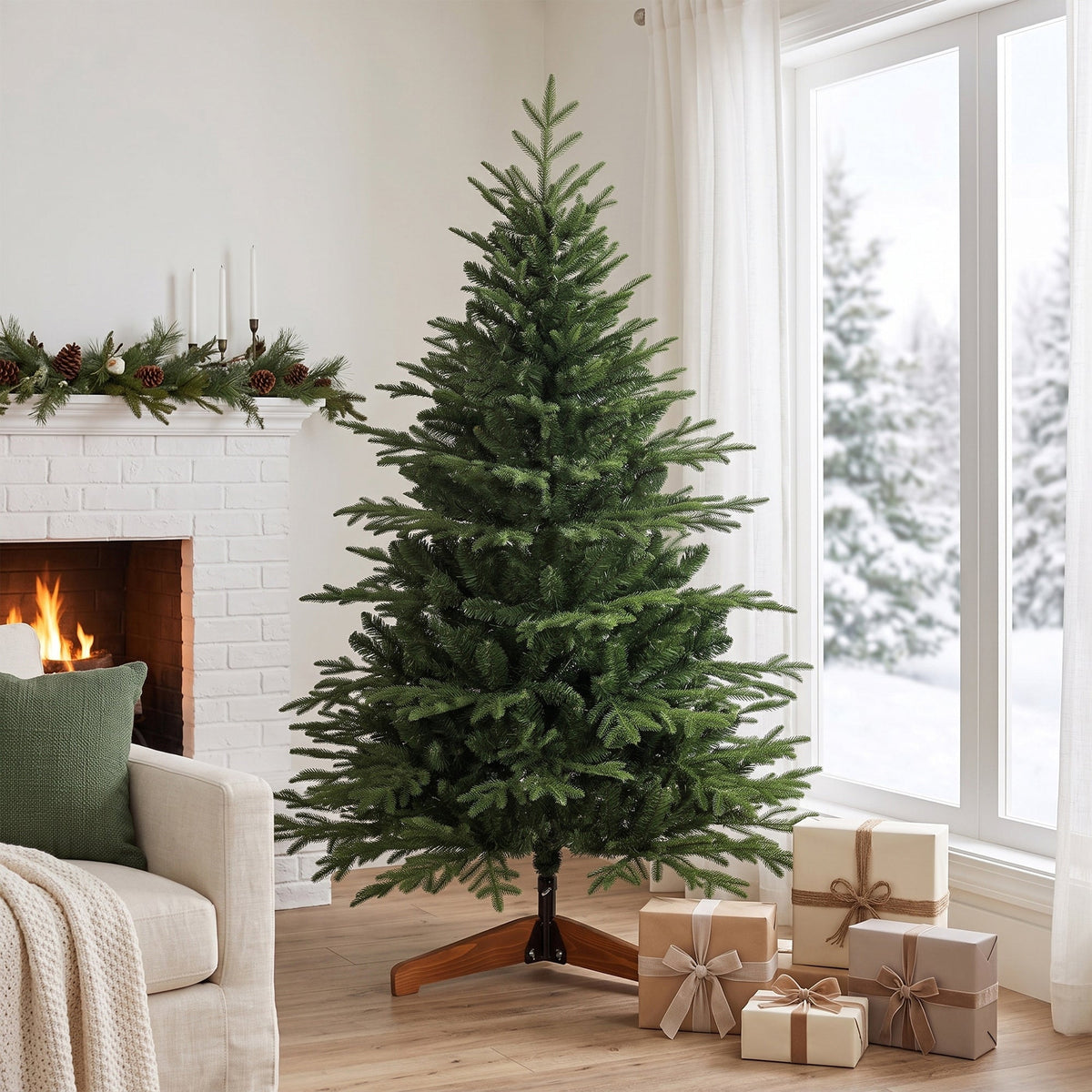 5ft Artificial Christmas Tree, Full Hinged Xmas Tree with 1524 PE & PVC Tips, Solid Pine Wood Stand for Home Office Holiday Decoration, Green