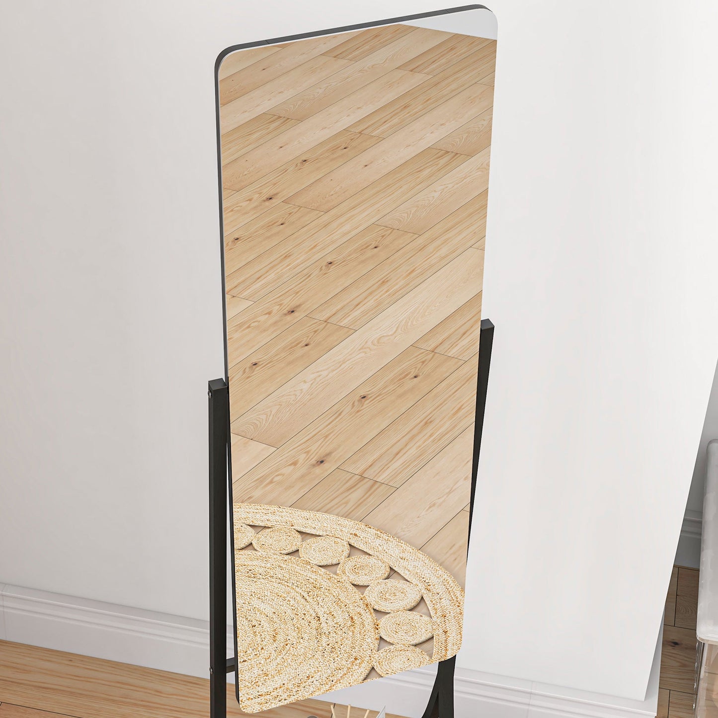 HOMCOM Full Length Mirror, Free Standing Floor Mirror, Full Body Mirror with Adjustable Angle and Storage Shelf for Living Room, Bedroom, Hallway, 108 x 37cm, Black