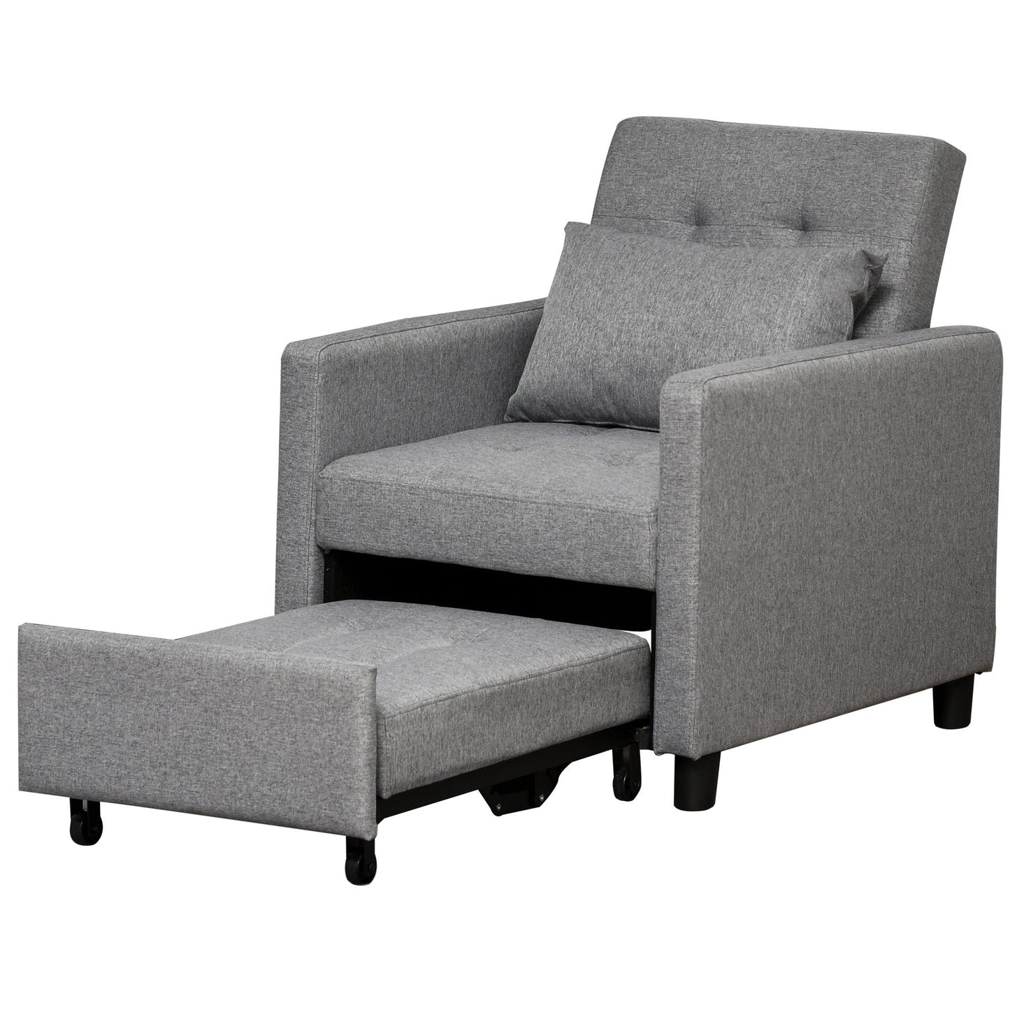 HOMCOM 3-In-1 Single Chair Bed, Tufted Pull Out Chair Bed, Convertible Sleeper Couch with Adjustable Backrest for Living Room and Bedroom, Grey