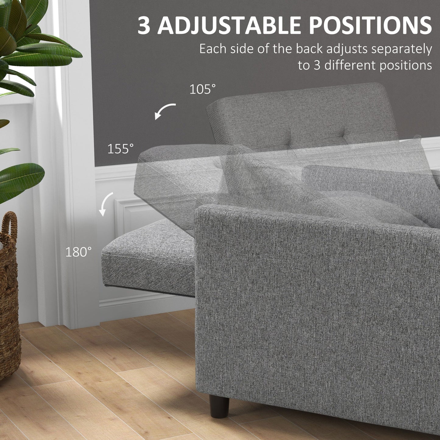 HOMCOM 3-In-1 Single Chair Bed, Tufted Pull Out Chair Bed, Convertible Sleeper Couch with Adjustable Backrest for Living Room and Bedroom, Grey