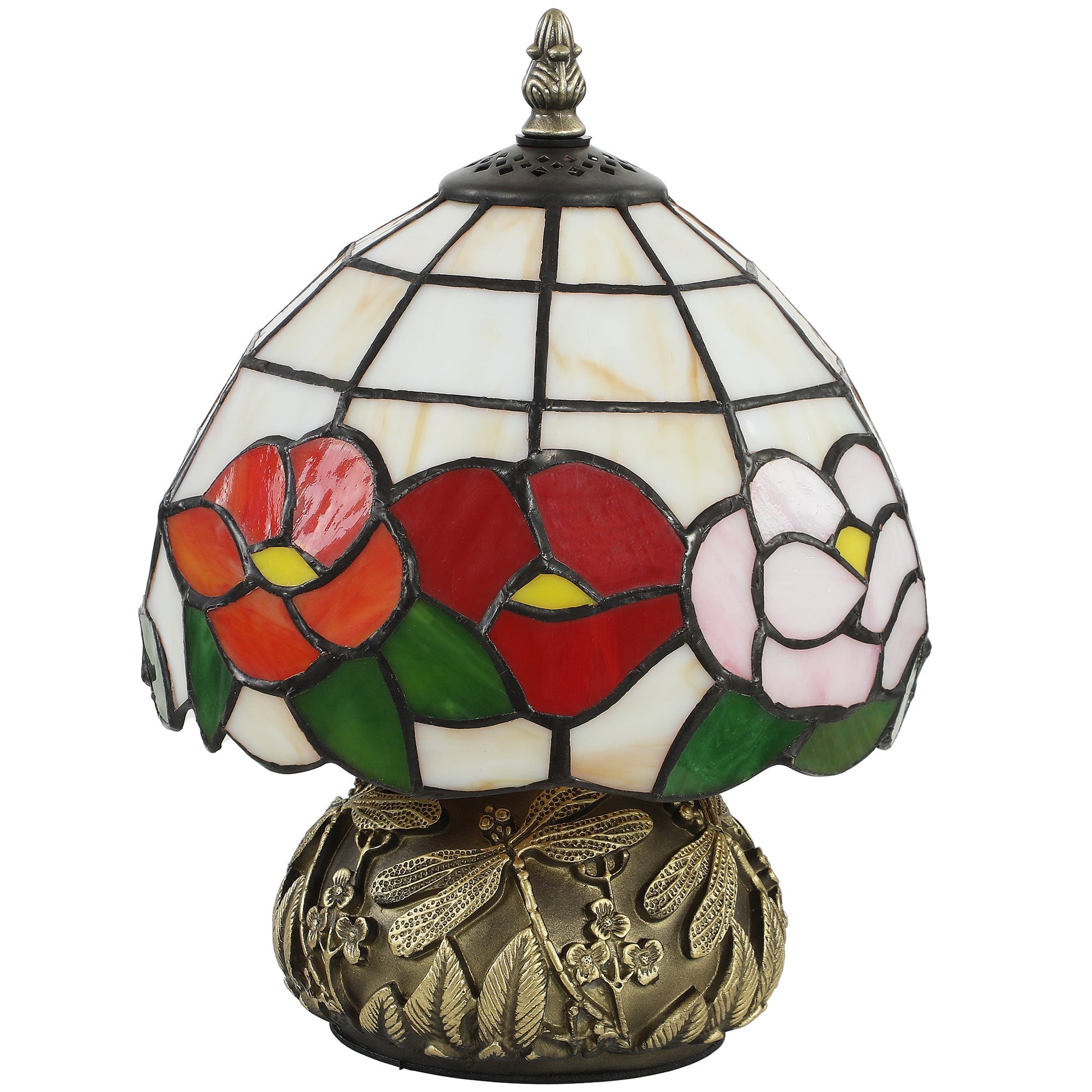 Tiffany-Style Table Lamp with Sculpted Dragonfly Base, Handcrafted Classic Stained Glass Bedside Lamp for Living Room and Bedroom, E27 Socket, Multi-Coloured