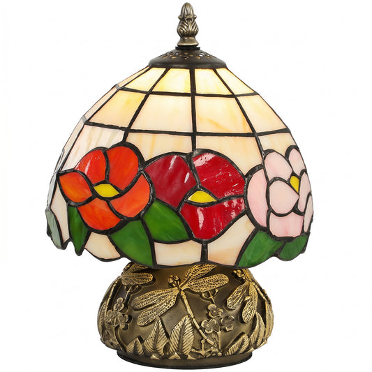 Tiffany-Style Table Lamp with Sculpted Dragonfly Base, Handcrafted Classic Stained Glass Bedside Lamp for Living Room and Bedroom, E27 Socket, Multi-Coloured