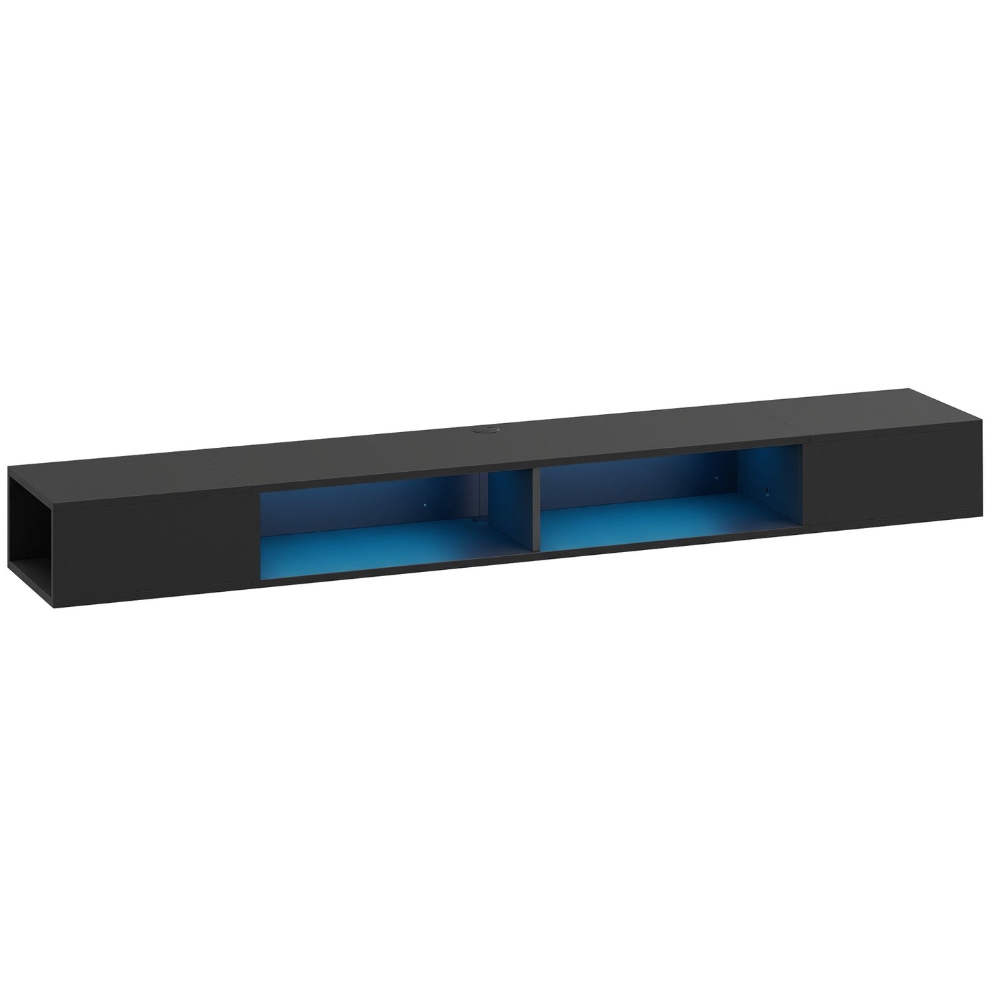 TV Stand for TVs up to 75 Inch, Modern Entertainment Center with RGB LED Lights, USB Powered, Wall-Mounted Media Console Table with 4 Open Storage Shelves for Living Room, Black