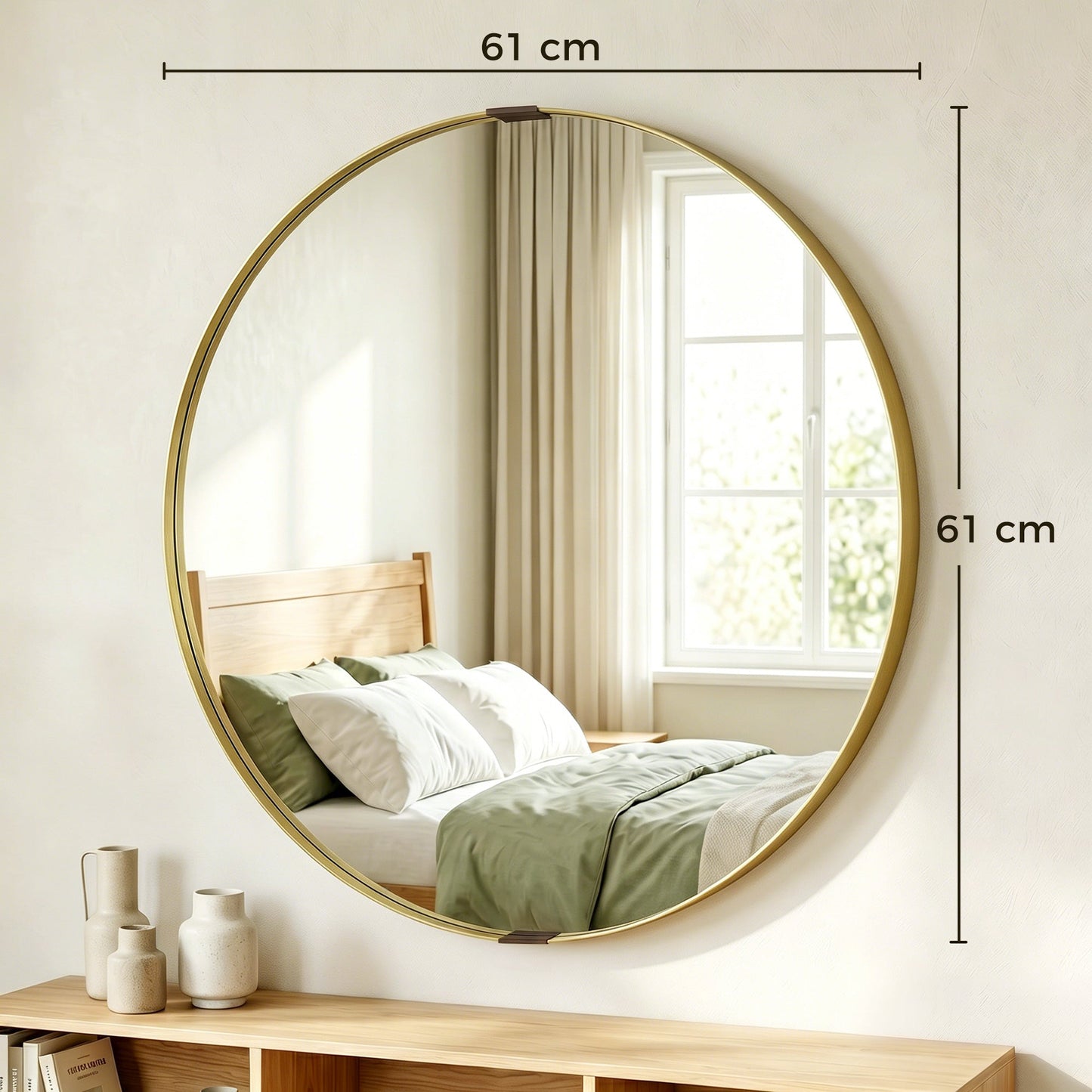 Round Wall Mirror 61 cm, Wall Mounted Bathroom Mirror with Tempered Safety Glass and Aluminium Alloy Frame for Living Room, Bedroom, Entryway, Home, Gold Tone