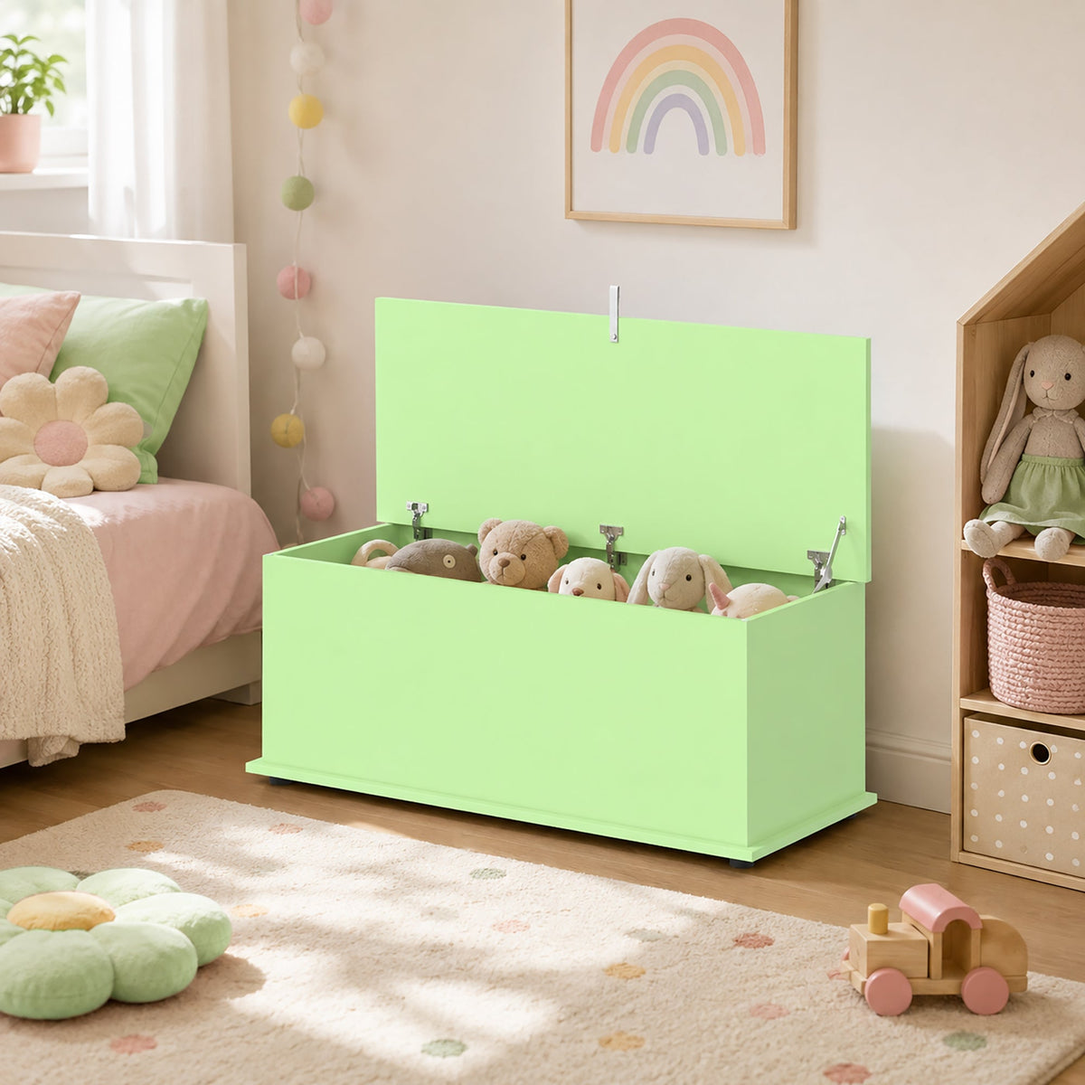Storage Chest, Large 114L Blanket Box, Shoe Bench with Safety Hinged Lid, Storage Trunk, Bed End Bench for Bedroom, Hallway, Living room, Playroom, 100 x 40 x 40cm, Green