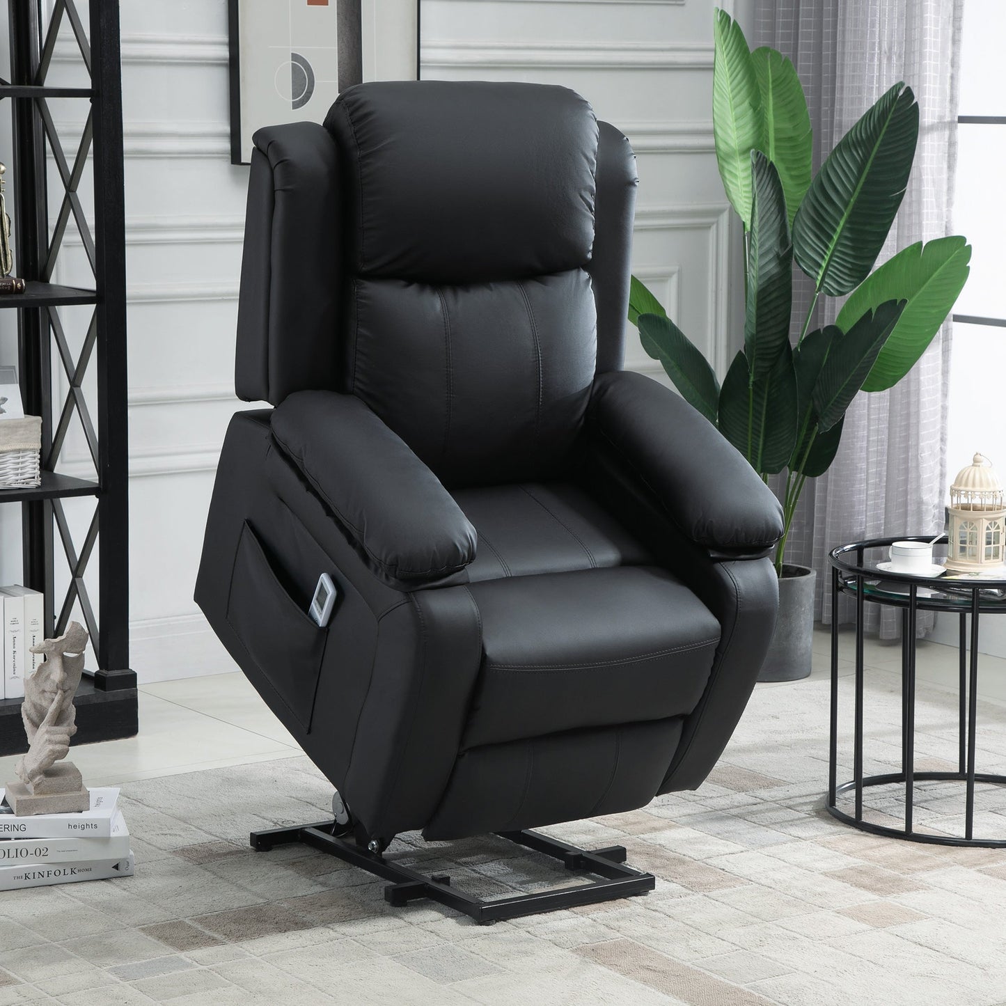 Riser and Recliner Chair with Vibration Massage, PU Leather Power Lift Chair for Elderly with Thick and High Back, Headrest, Removable Armrests, Side Pockets, Electric Lift Armchair, Black
