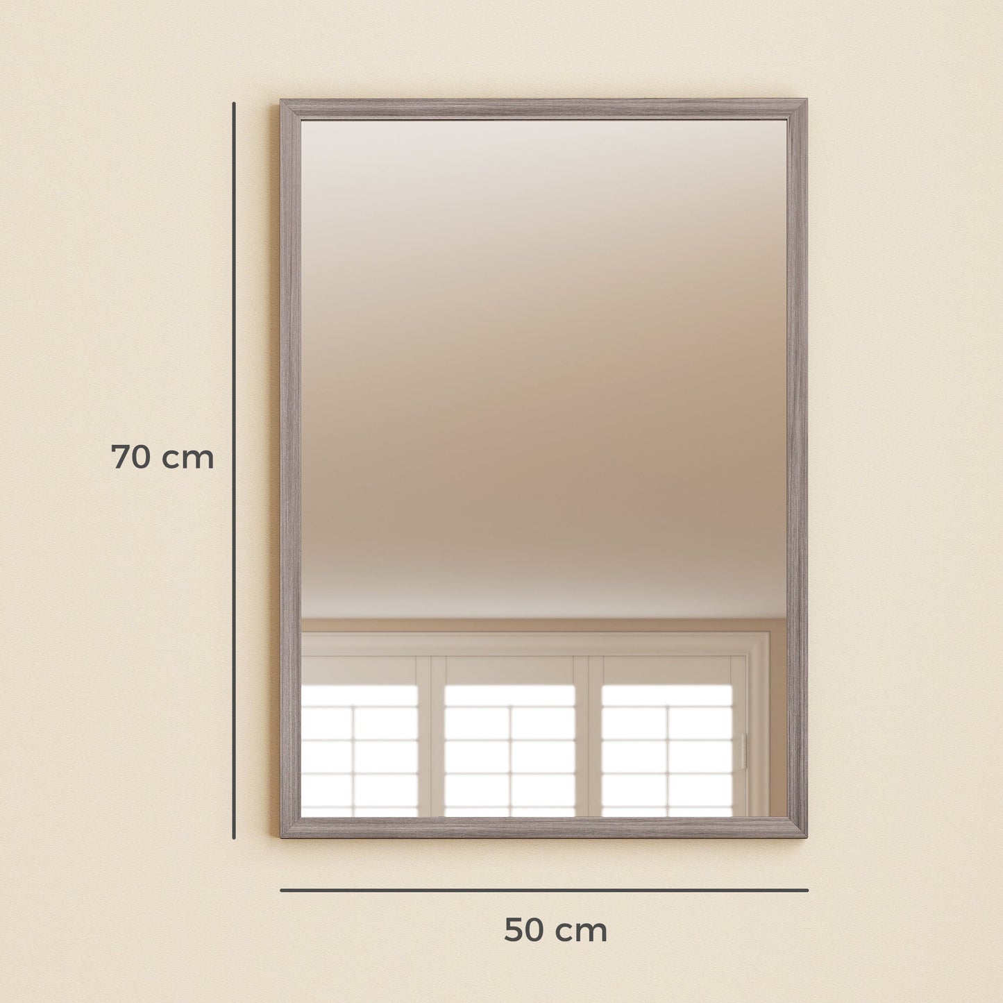 Decorative Rectangular Wall Mirror, 50W x 70H cm Wall-Mounted Bathroom Mirror for Living Room, Bedroom, Hallway, Grey Wood Grain