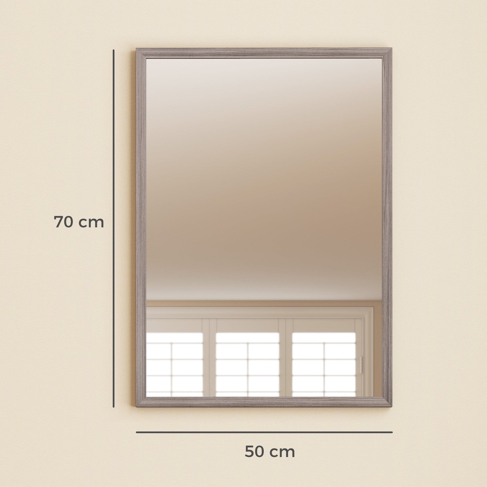 Decorative Rectangular Wall Mirror, 50W x 70H cm Wall-Mounted Bathroom Mirror for Living Room, Bedroom, Hallway, Grey Wood Grain