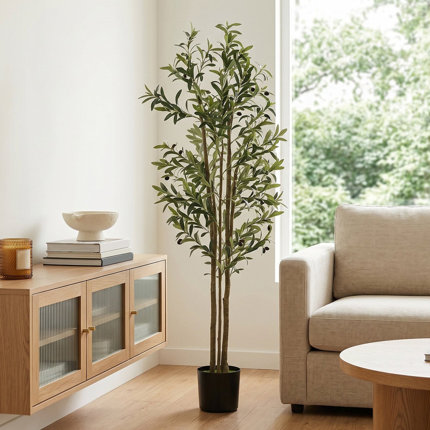 175 cm Artificial Olive Tree, Tall Faux Plant with 787 Leaves & Adjustable Branches, Artificial Plant for Living Room Home Office Floor Indoors Outdoors