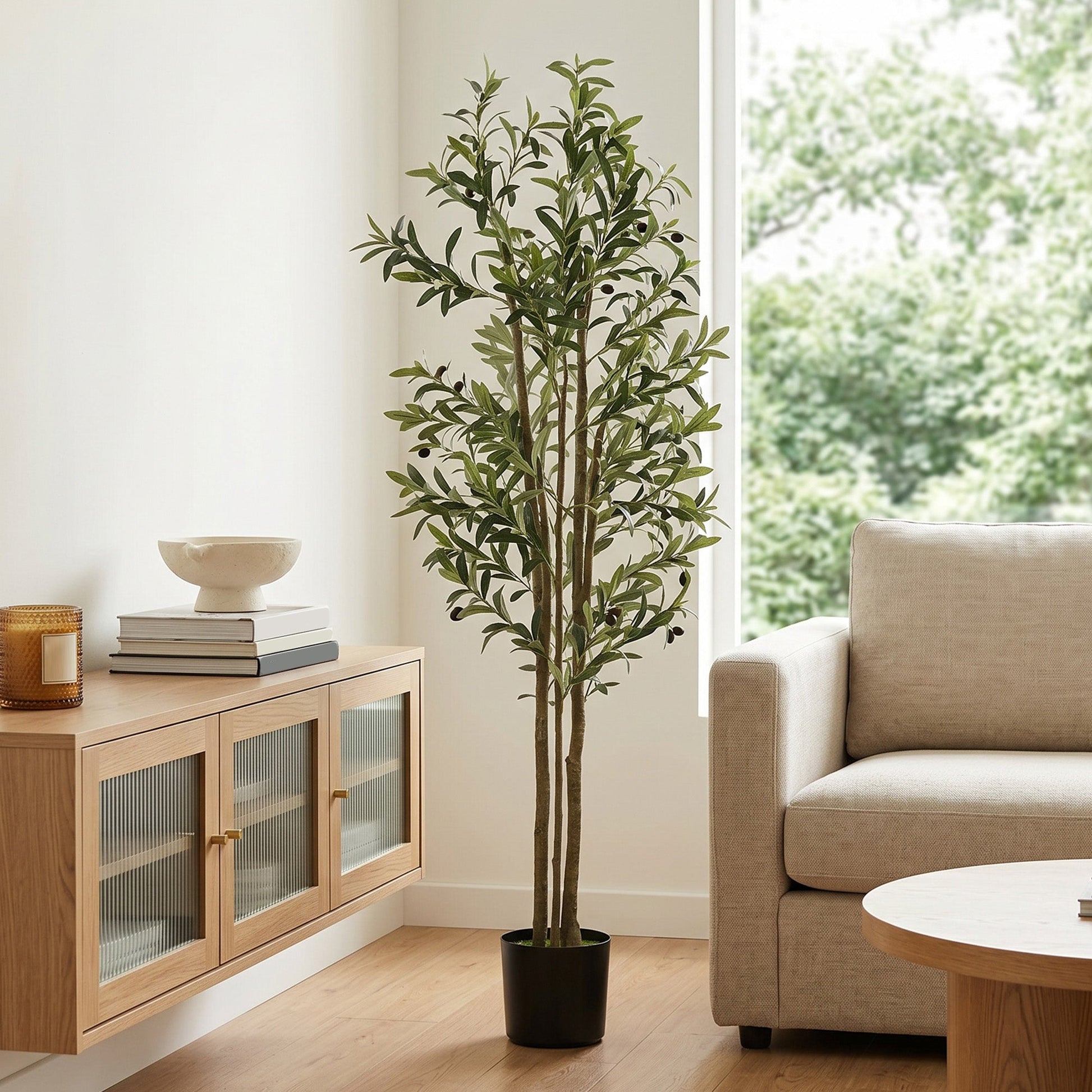 175 cm Artificial Olive Tree, Tall Faux Plant with 787 Leaves & Adjustable Branches, Artificial Plant for Living Room Home Office Floor Indoors Outdoors