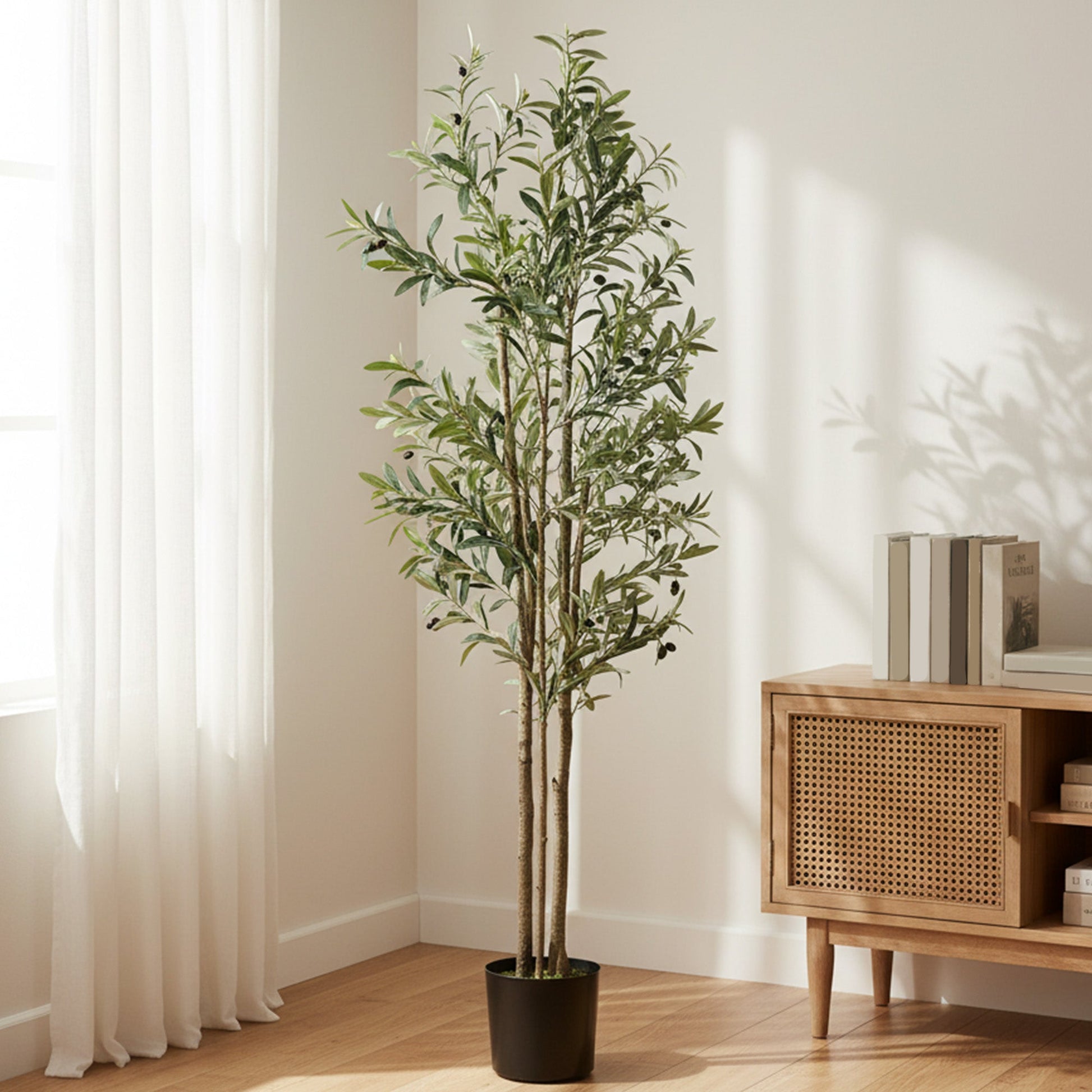 175 cm Artificial Olive Tree, Tall Faux Plant with 787 Leaves & Adjustable Branches, Artificial Plant for Living Room Home Office Floor Indoors Outdoors