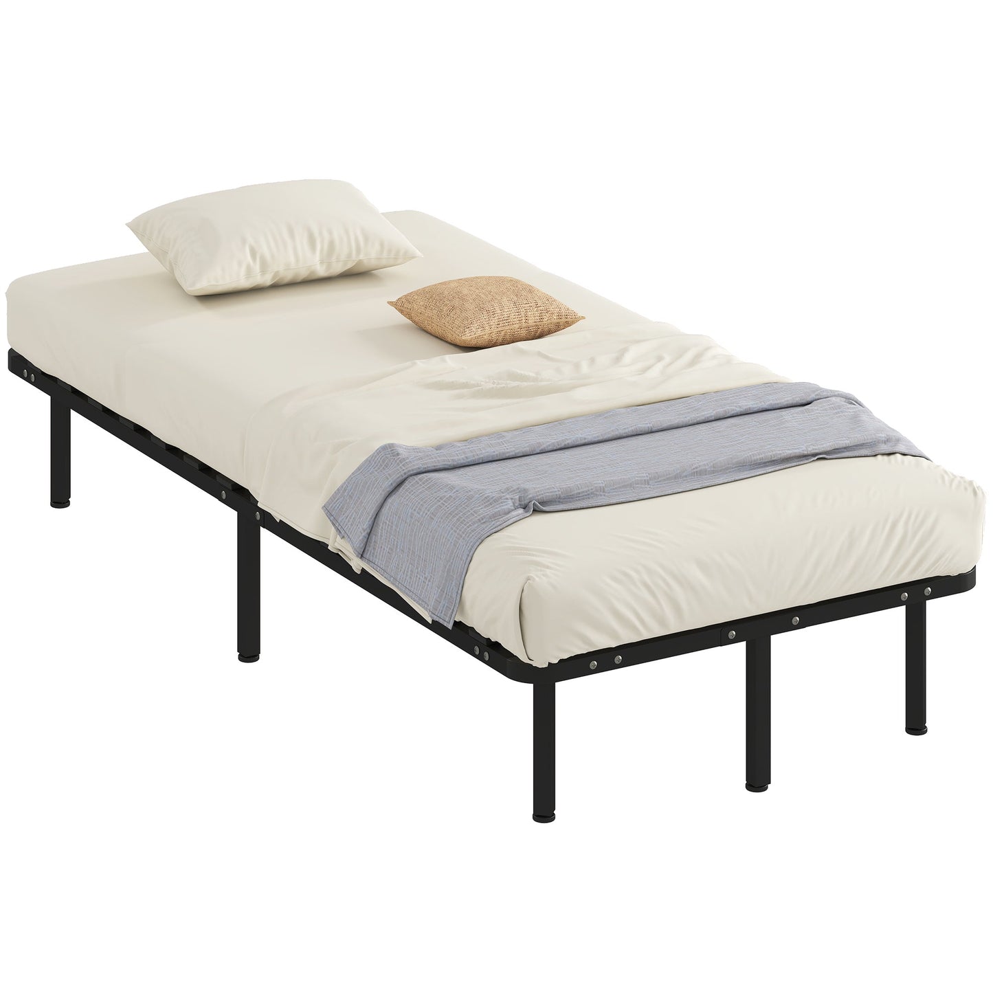 3ft Single Bed Frame, Metal Platform Bed Frame with 2 x 14 Wood Slats, No Box Spring Needed, Underbed Storage, Easy to Assemble, Black