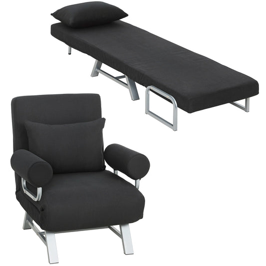 Single Sofa Bed, 3-in-1 Convertible Folding Chair Bed with Adjustable Backrest, Removable Armrests, Steel Legs, Linen Sleeper Chair for Living Room, Bedroom, Small Space, Black