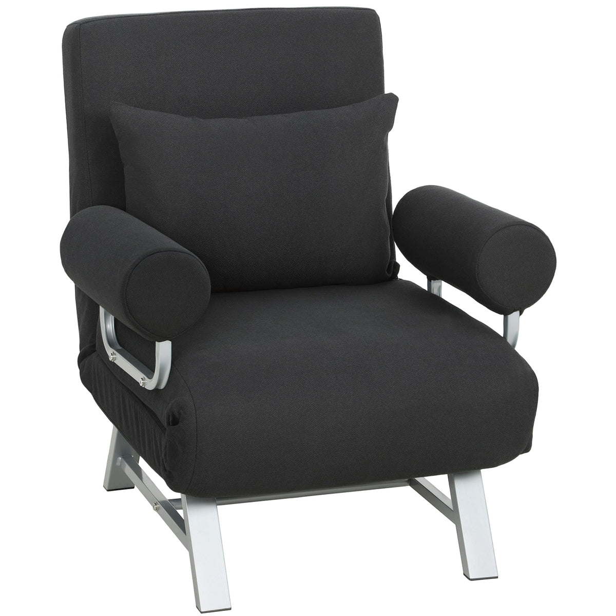 Single Sofa Bed, 3-in-1 Convertible Folding Chair Bed with Adjustable Backrest, Removable Armrests, Steel Legs, Linen Sleeper Chair for Living Room, Bedroom, Small Space, Black