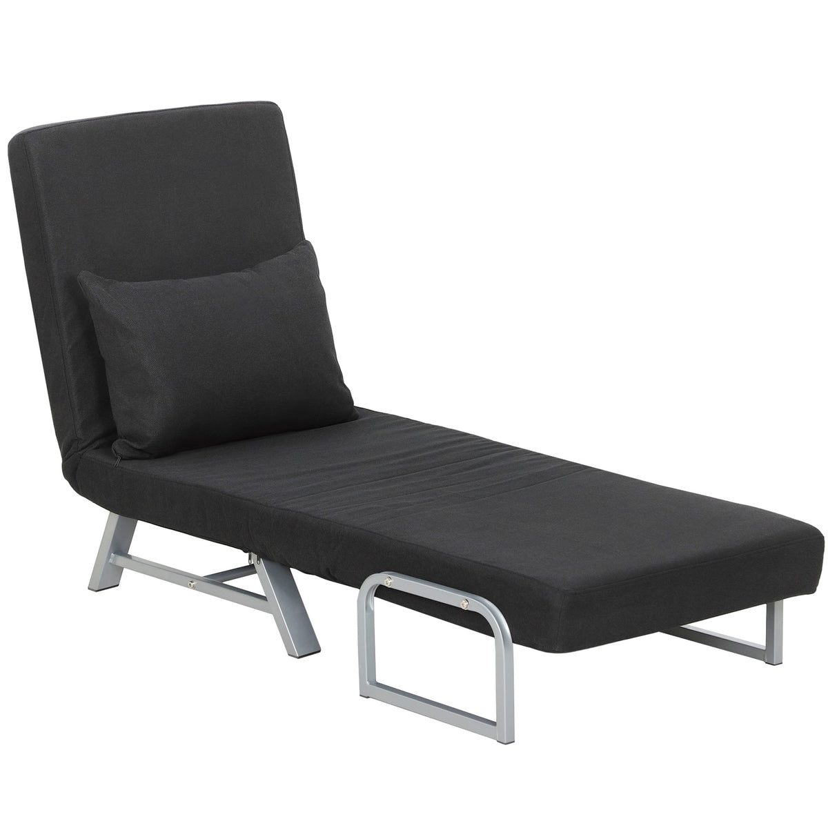 Single Sofa Bed, 3-in-1 Convertible Folding Chair Bed with Adjustable Backrest, Removable Armrests, Steel Legs, Linen Sleeper Chair for Living Room, Bedroom, Small Space, Black