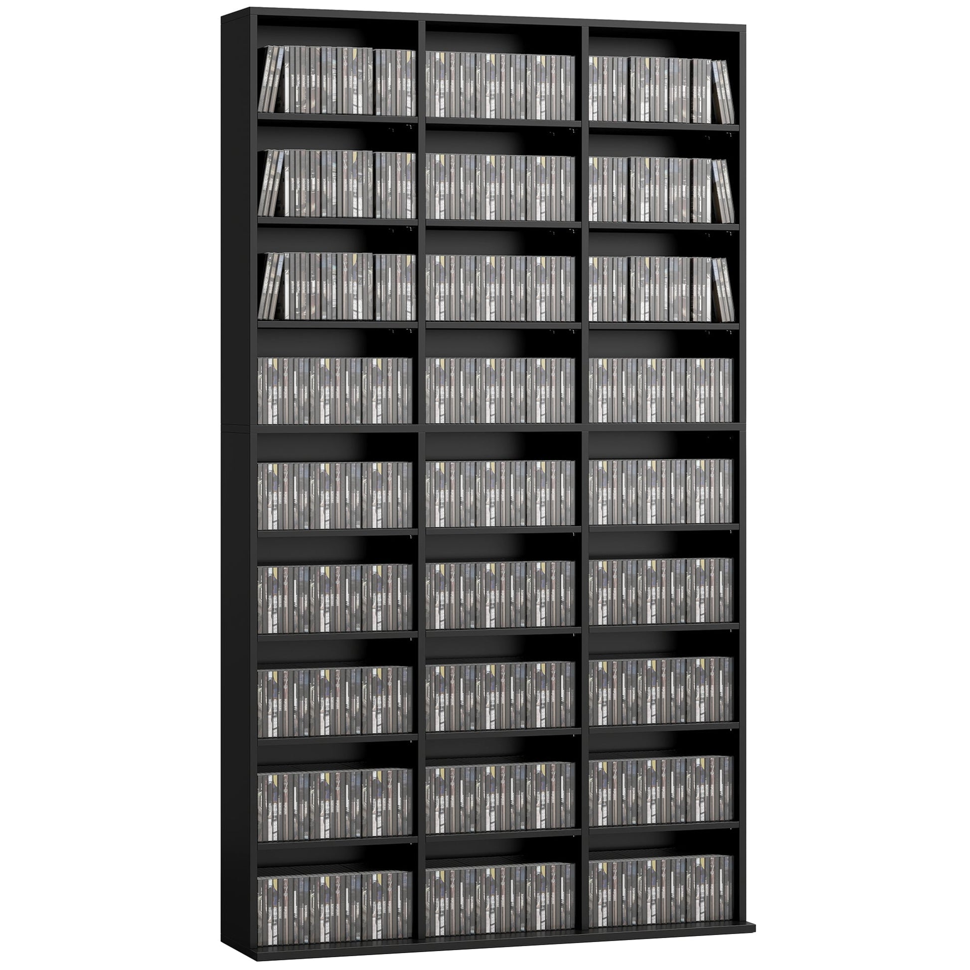 835 CD/500 DVD Storage Unit, Blu-ray Media Storage Shelf with 27 Compartments and 21 Adjustable Shelves, CD Tower for Living Room, Bedroom, Office, Black