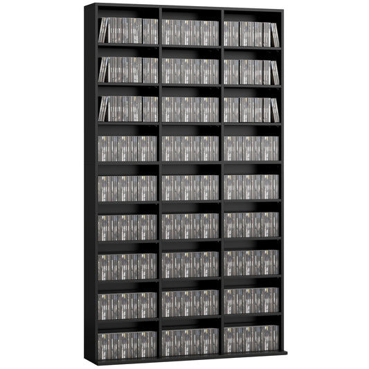 835 CD/500 DVD Storage Unit, Blu-ray Media Storage Shelf with 27 Compartments and 21 Adjustable Shelves, CD Tower for Living Room, Bedroom, Office, Black