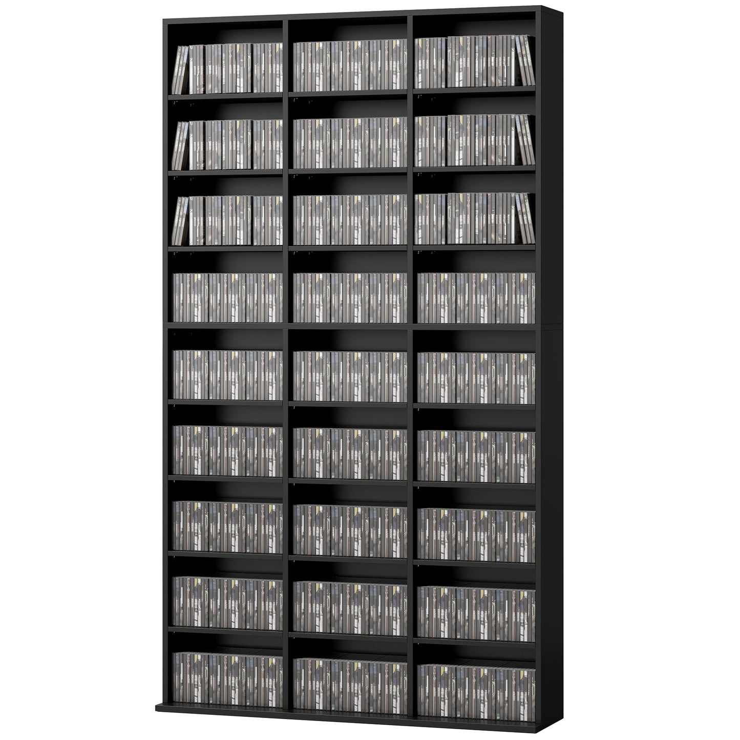 835 CD/500 DVD Storage Unit, Blu-ray Media Storage Shelf with 27 Compartments and 21 Adjustable Shelves, CD Tower for Living Room, Bedroom, Office, Black