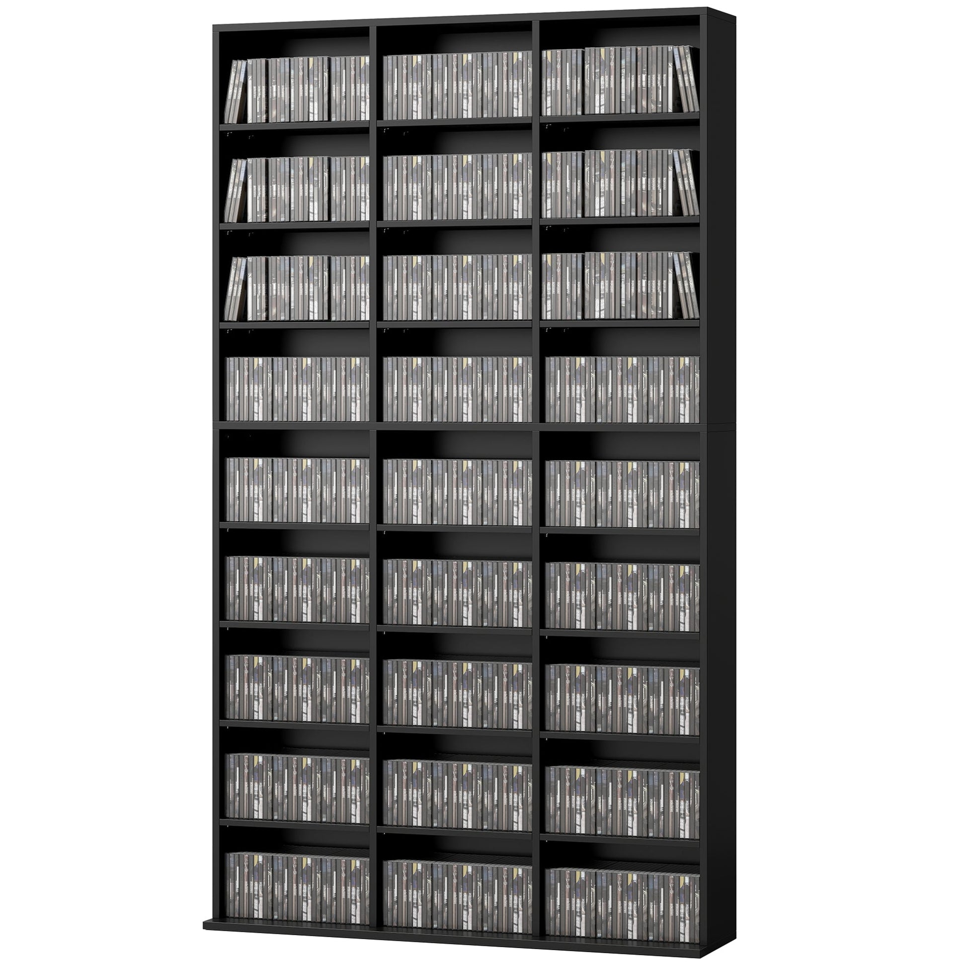 835 CD/500 DVD Storage Unit, Blu-ray Media Storage Shelf with 27 Compartments and 21 Adjustable Shelves, CD Tower for Living Room, Bedroom, Office, Black