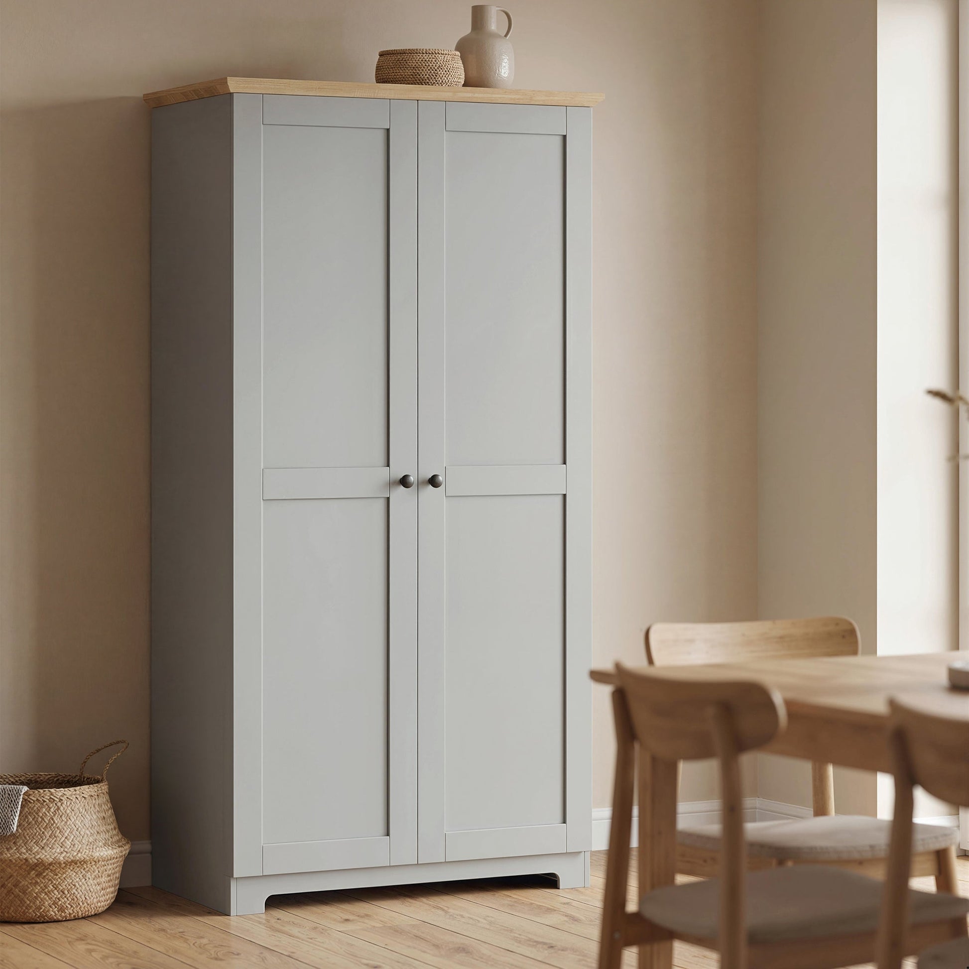 172cm Kitchen Cupboard, Freestanding Storage Cabinet with Doors and Shelves, Modern 2-Door Kitchen Pantry Cupboard for Dining Room, Grey