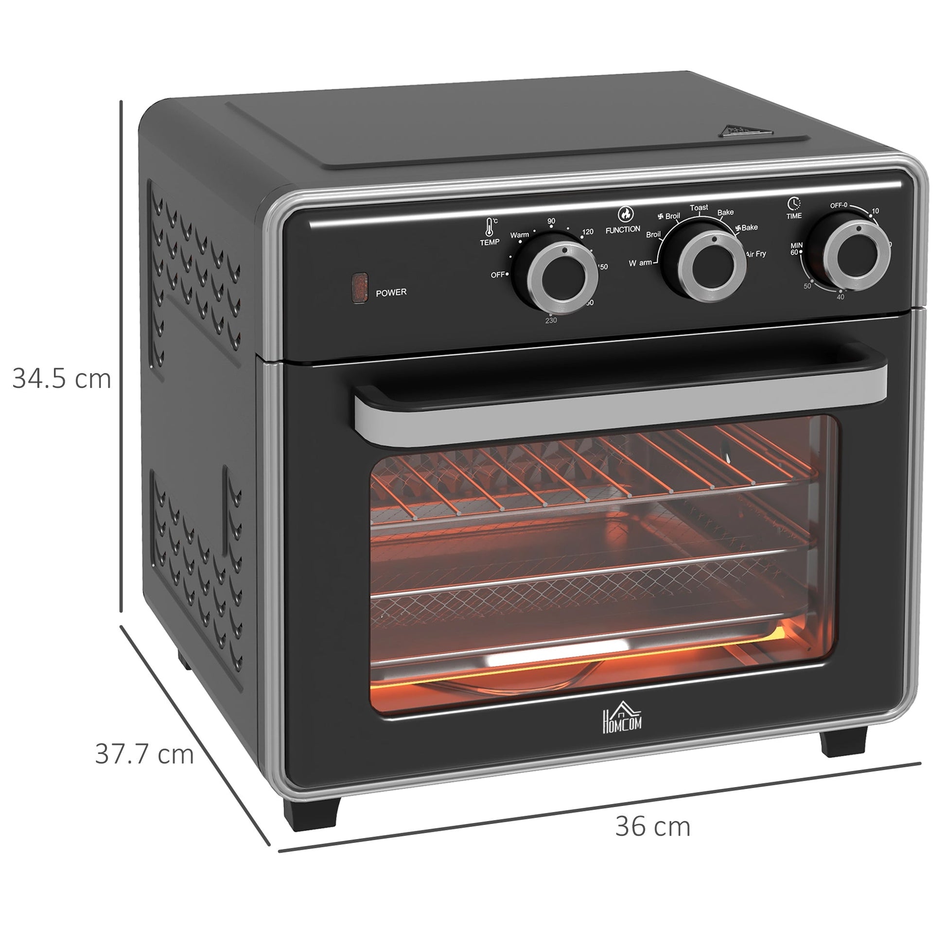 HOMCOM Mini Oven, 20L Air Fryer Oven with Timer, Countertop Convection Oven with Double Layered Glass Door and Adjustable Temp, Oil-Less Cooking, Dishwasher safe Accessory, 1400W