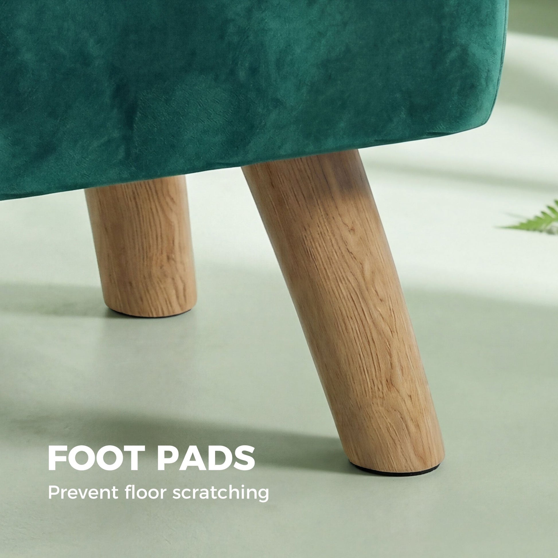 Modern Tufted Footstool, Fabric Foot Stool with Rubber Wood Legs, Padded Seat, for Living Room, Bedroom, Entryway, Dark Green
