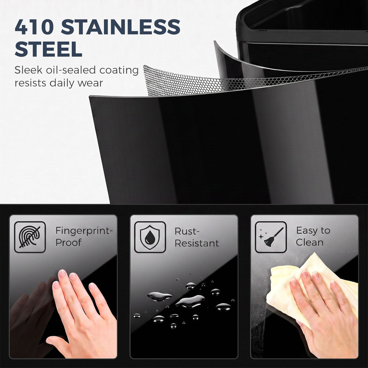 2 x 30L Double Kitchen Bin, Stainless Steel Pedal Rubbish Bin with Dual Compartments, Soft Close & Stay-Open Lids, Removable Inner Buckets for Kitchen, Home, Office, Recycling, High Gloss Black