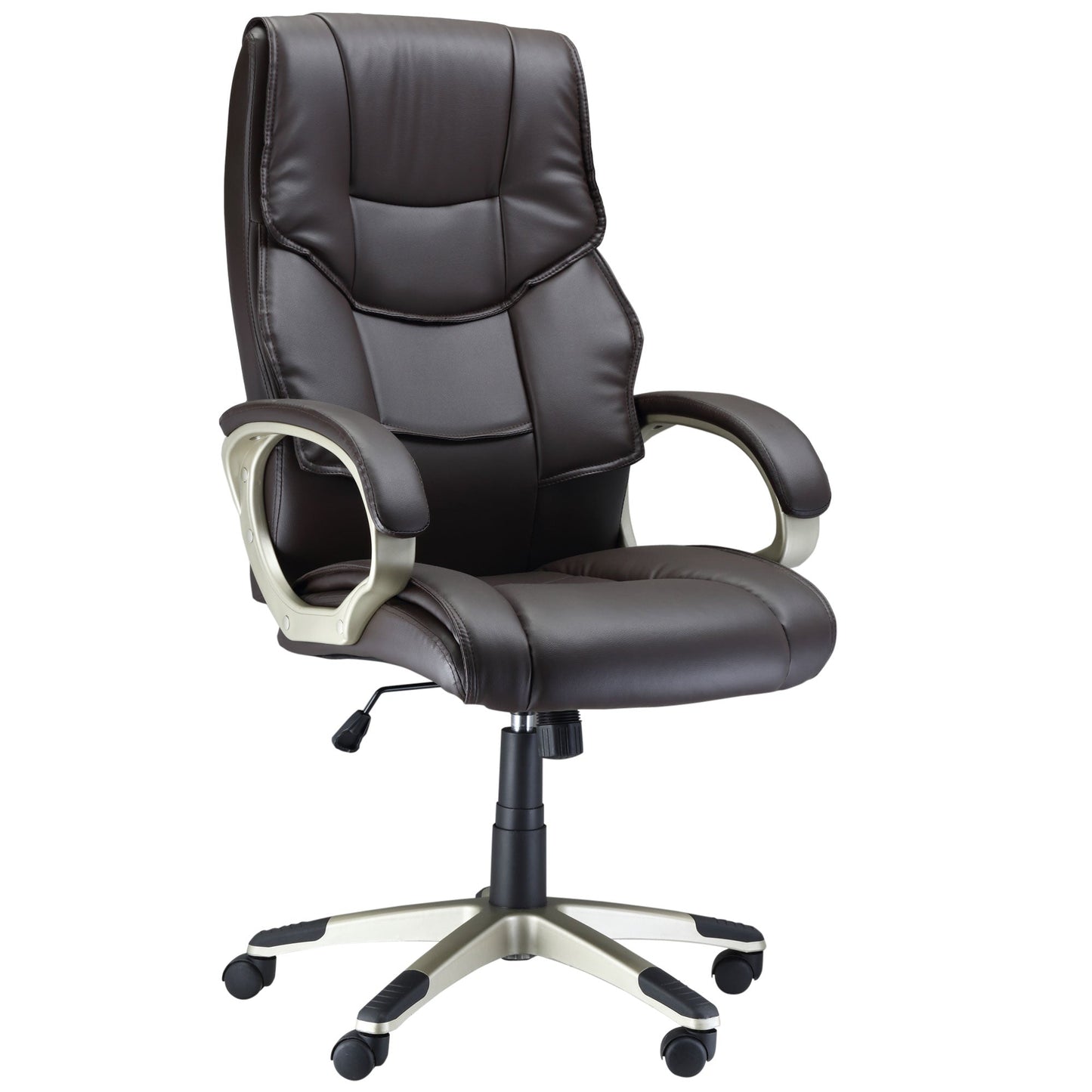 HOMCOM High Back Computer Office Chair Faux Leather Swivel Desk Chair with Adjustable Height Rocking Function Brown