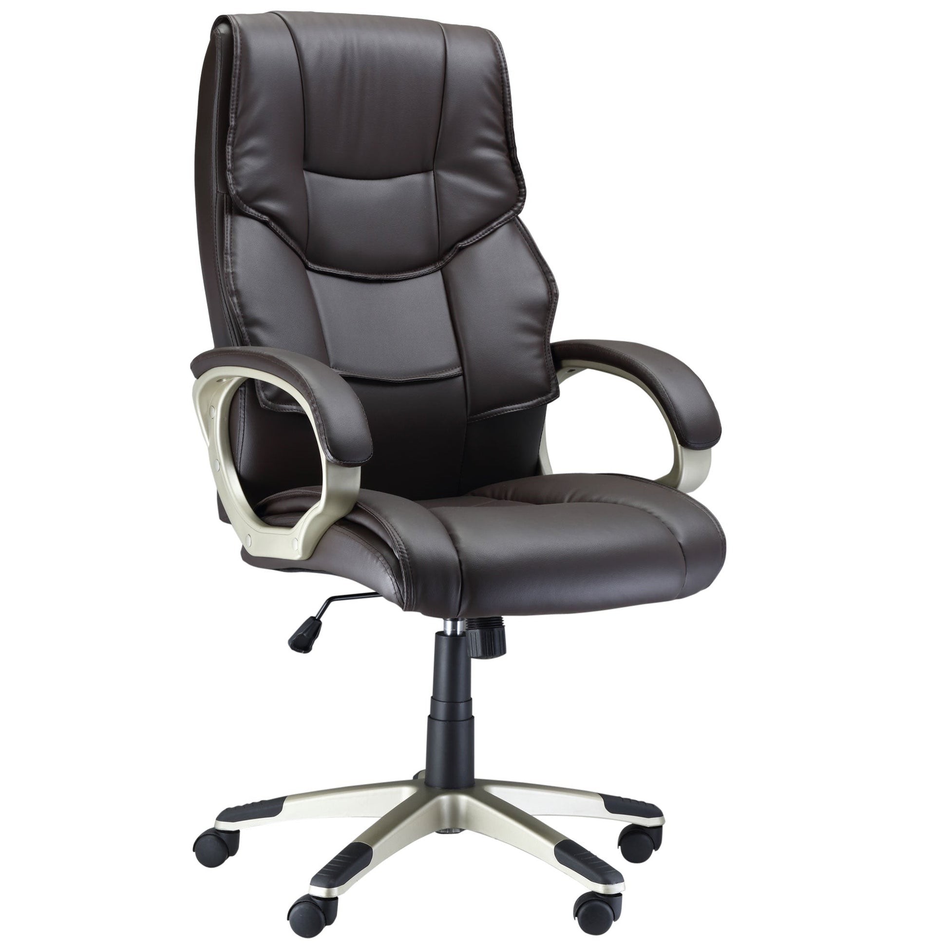 HOMCOM High Back Computer Office Chair Faux Leather Swivel Desk Chair with Adjustable Height Rocking Function Brown