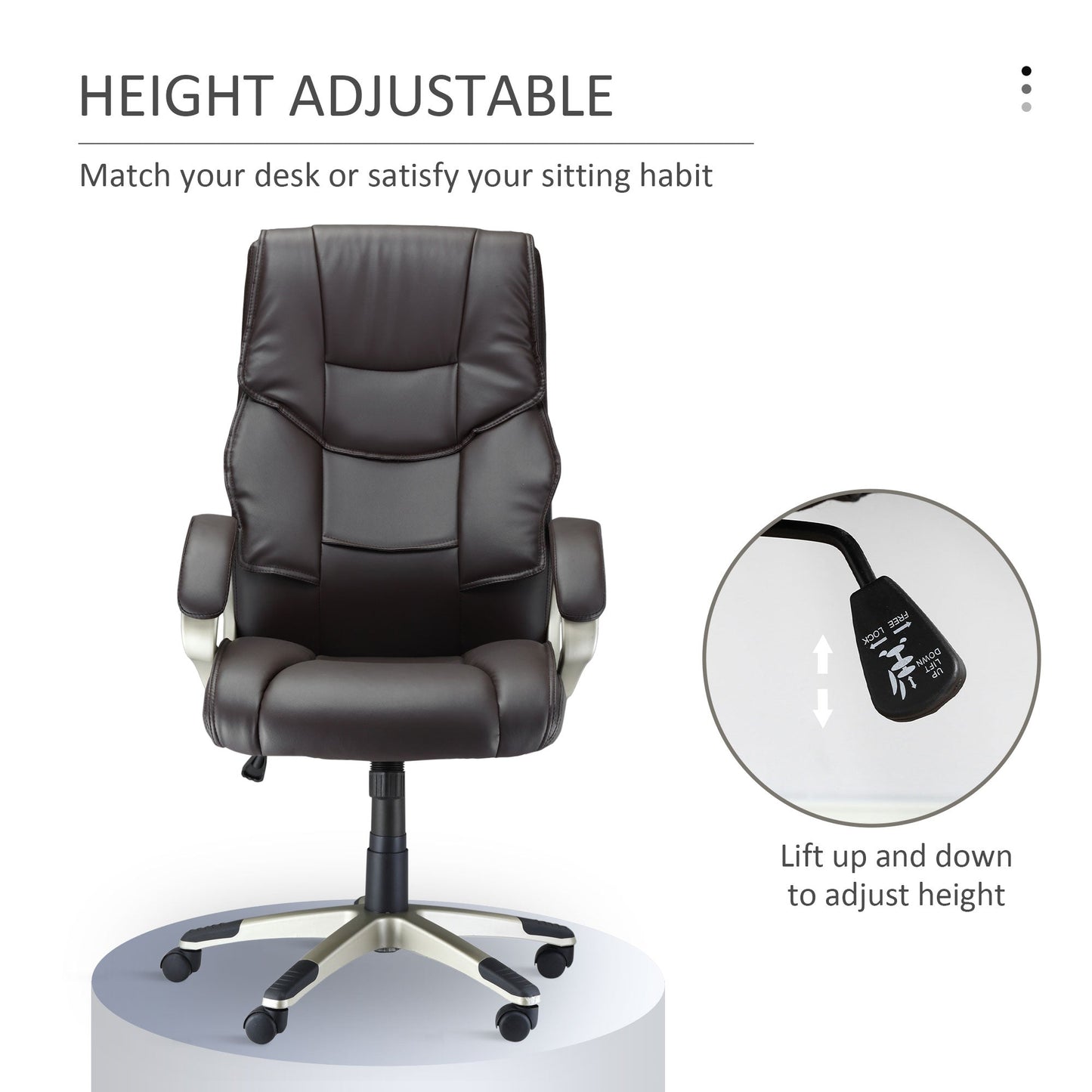 HOMCOM High Back Computer Office Chair Faux Leather Swivel Desk Chair with Adjustable Height Rocking Function Brown