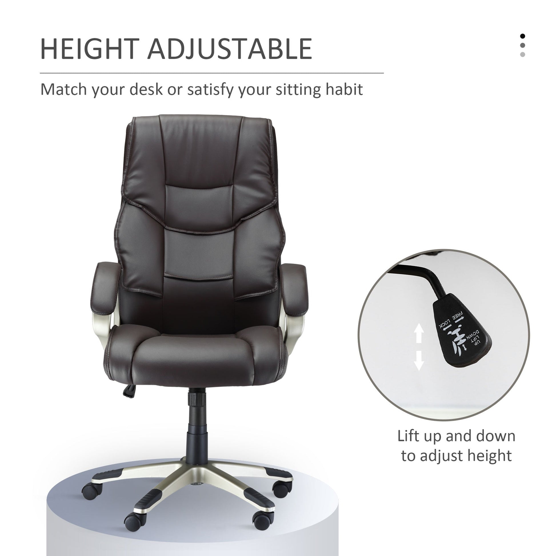 HOMCOM High Back Computer Office Chair Faux Leather Swivel Desk Chair with Adjustable Height Rocking Function Brown
