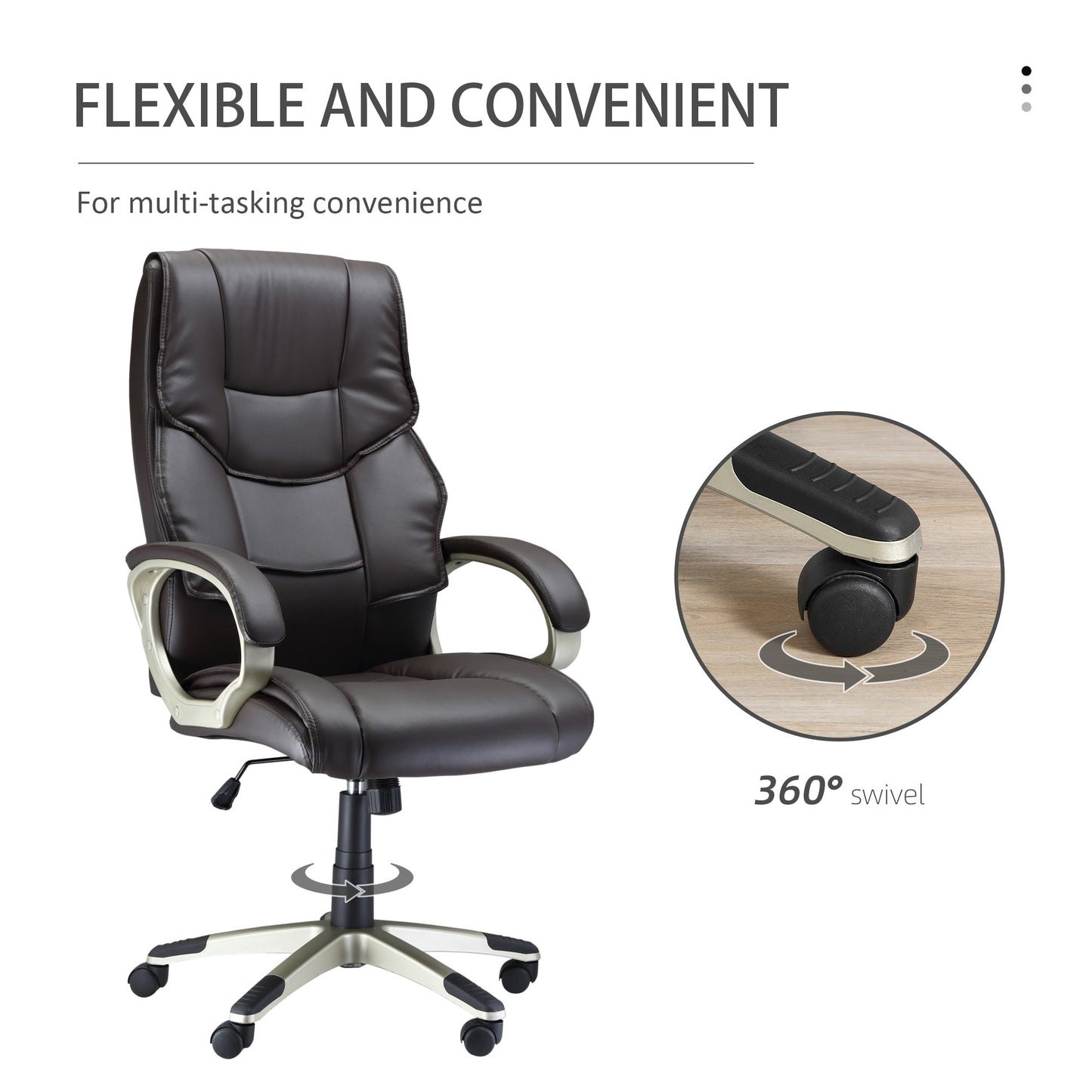 HOMCOM High Back Computer Office Chair Faux Leather Swivel Desk Chair with Adjustable Height Rocking Function Brown