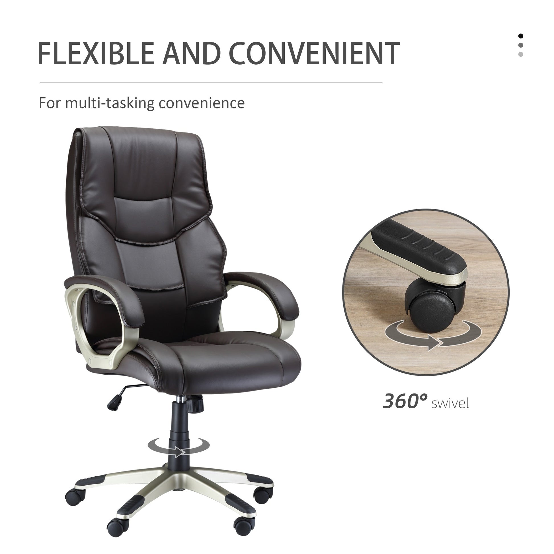 HOMCOM High Back Computer Office Chair Faux Leather Swivel Desk Chair with Adjustable Height Rocking Function Brown