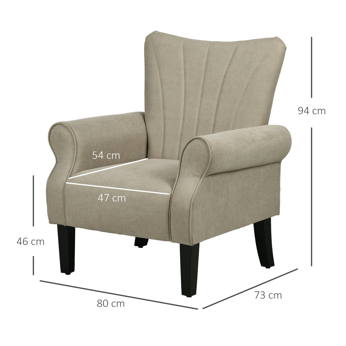 HOMCOM Armchair, Upholstered Modern Accent Chair with High Back, Rolled Arms and Wood Legs, Soft Thick Padded Living Room Chair, Beige