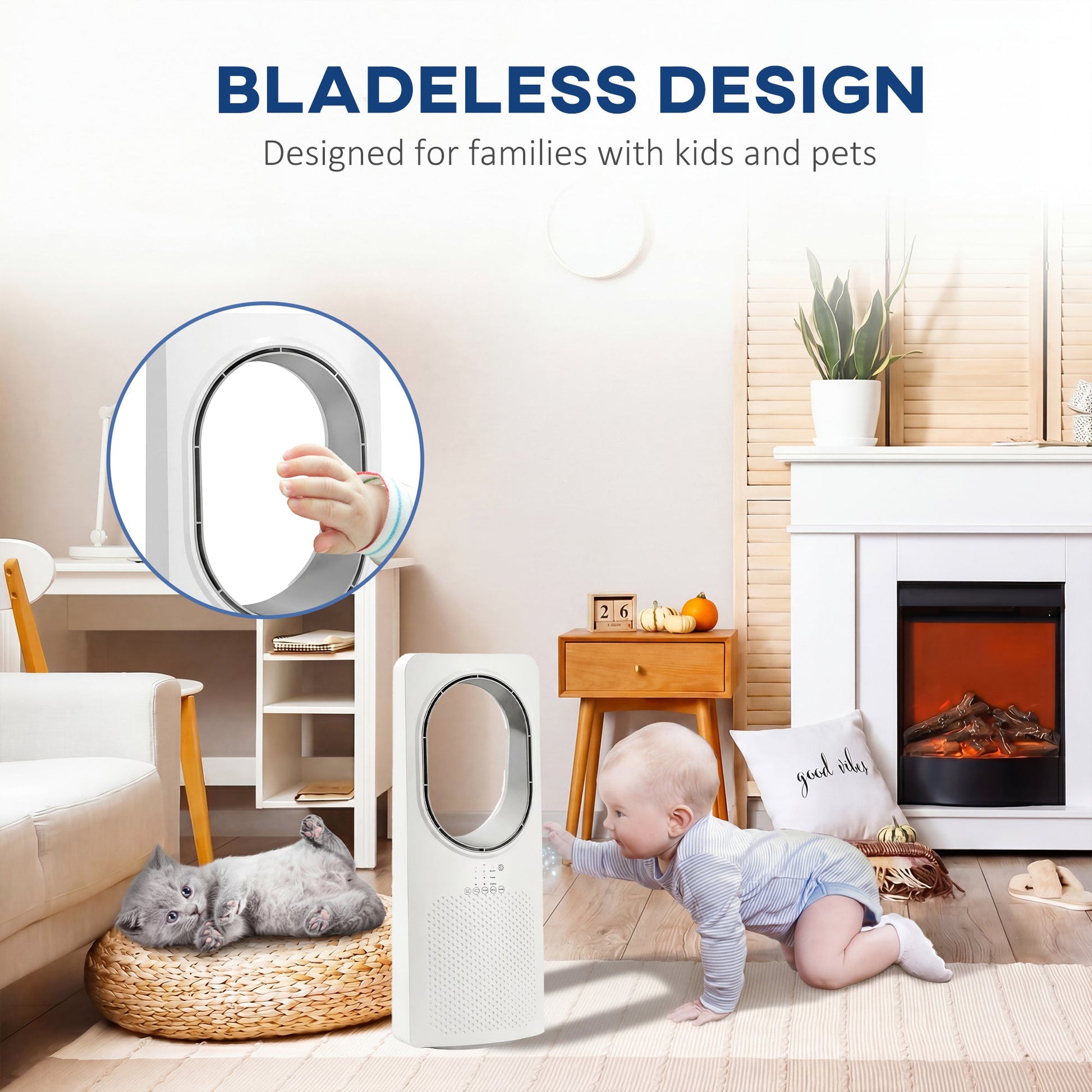 Bladeless Tower Fan for Bedroom, 36dB Standing Cooling Fan with 45° Oscillating, 3 Speeds, 3 Modes, 15H Timer, Touch Panel and Remote Control, White