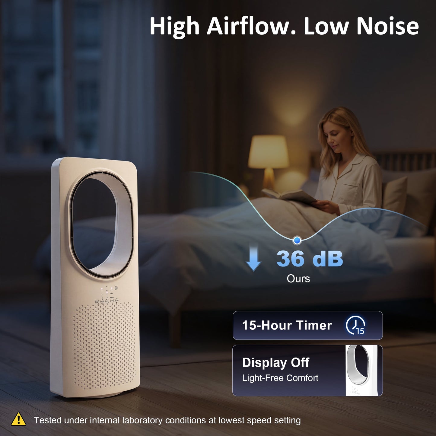 Bladeless Tower Fan for Bedroom, 36dB Standing Cooling Fan with 45° Oscillating, 3 Speeds, 3 Modes, 15H Timer, Touch Panel and Remote Control, White