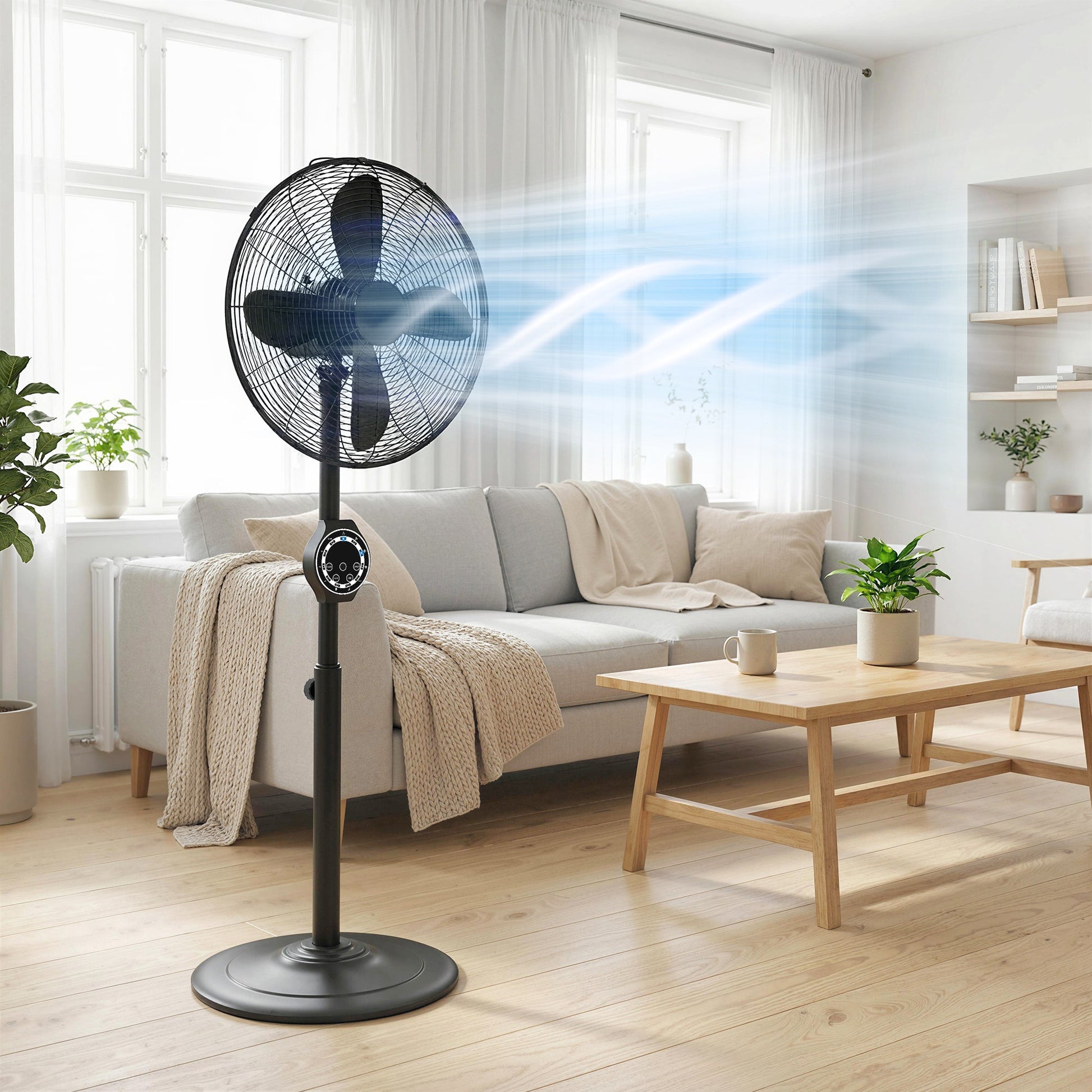 41 cm Metal Pedestal Fan, Electric Standing Floor Fan, Oscillating, Adjustable Height, 3 Speed, 7.5H Timer, Remote Control, Sleep Mode, for Home Office Bedroom, Black