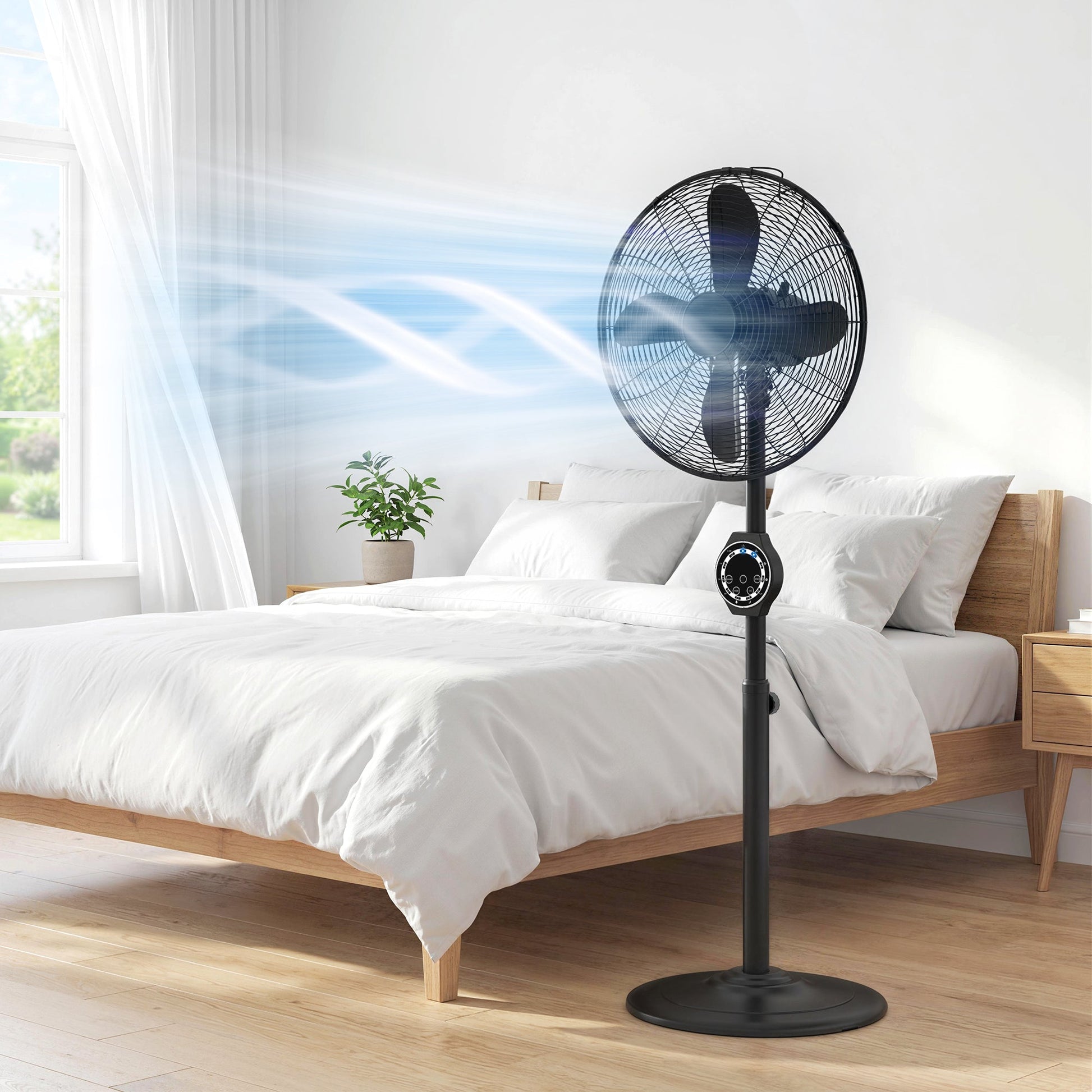 41 cm Metal Pedestal Fan, Electric Standing Floor Fan, Oscillating, Adjustable Height, 3 Speed, 7.5H Timer, Remote Control, Sleep Mode, for Home Office Bedroom, Black