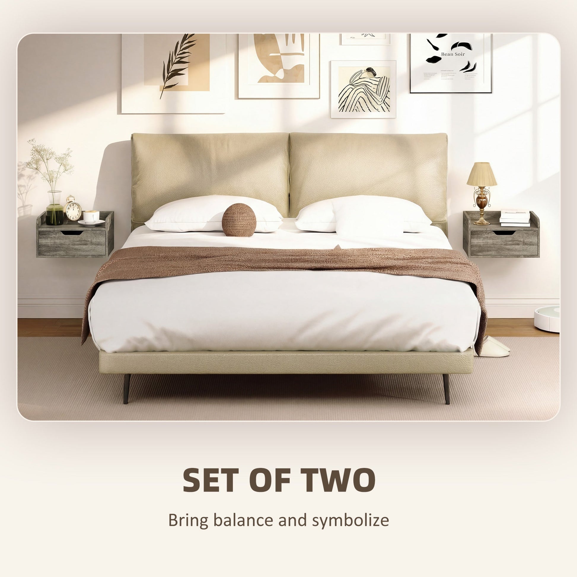 Floating Nightstands Set of 2, Wall Mounted Bedside Table with Storage Drawer for Bedroom, Grey Wood Effect