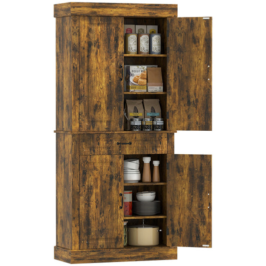 Kitchen Cupboard with 4 Doors, Freestanding Storage Cabinet with Wide Drawer and Shelves for Living Room, 180cm,Brown