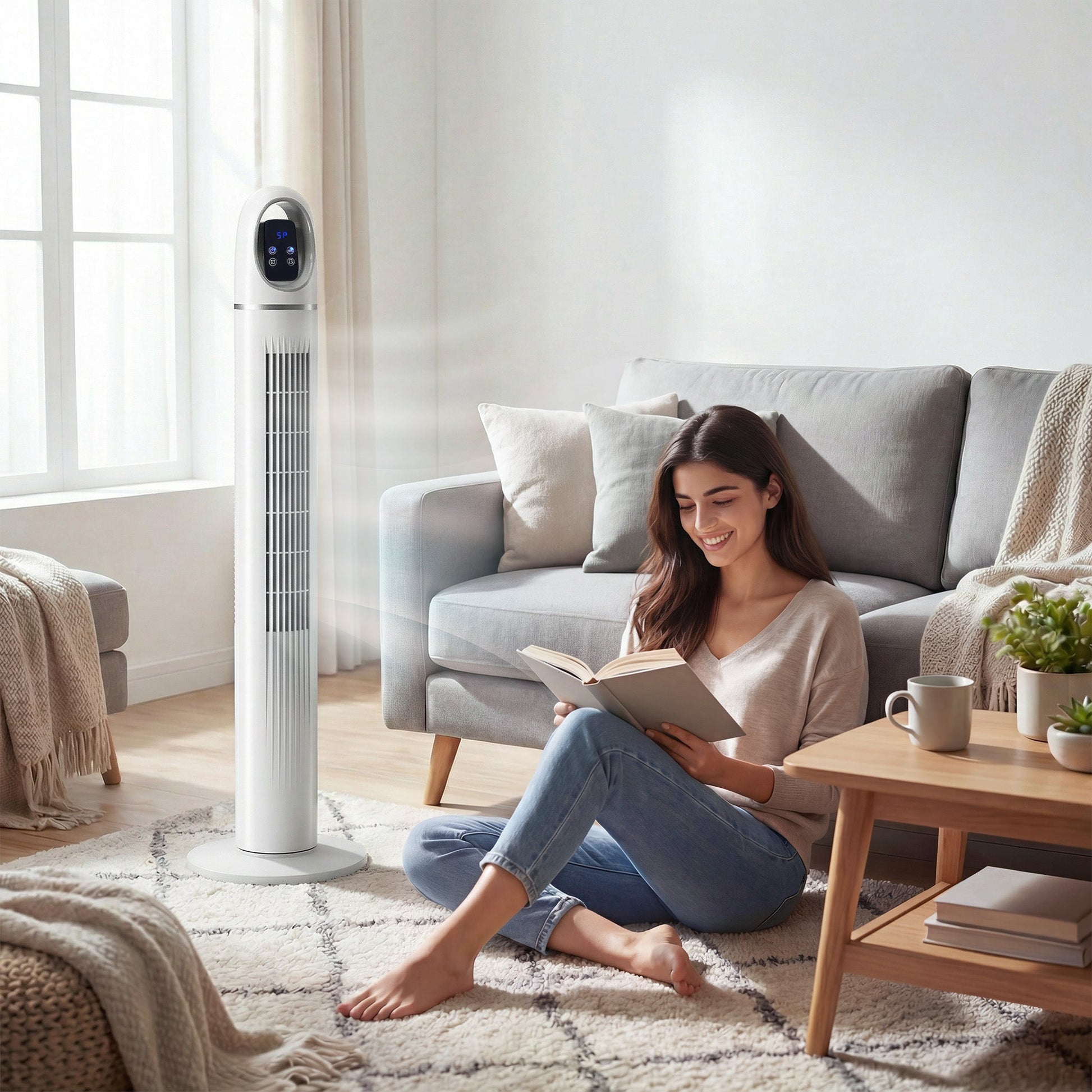 Tower Fan for Bedroom, Standing Floor Fan with 70° Oscillating, 3 Modes, 3 Speeds, 24 Hour Timer, LED Display and Remote Control, 44 inch, White